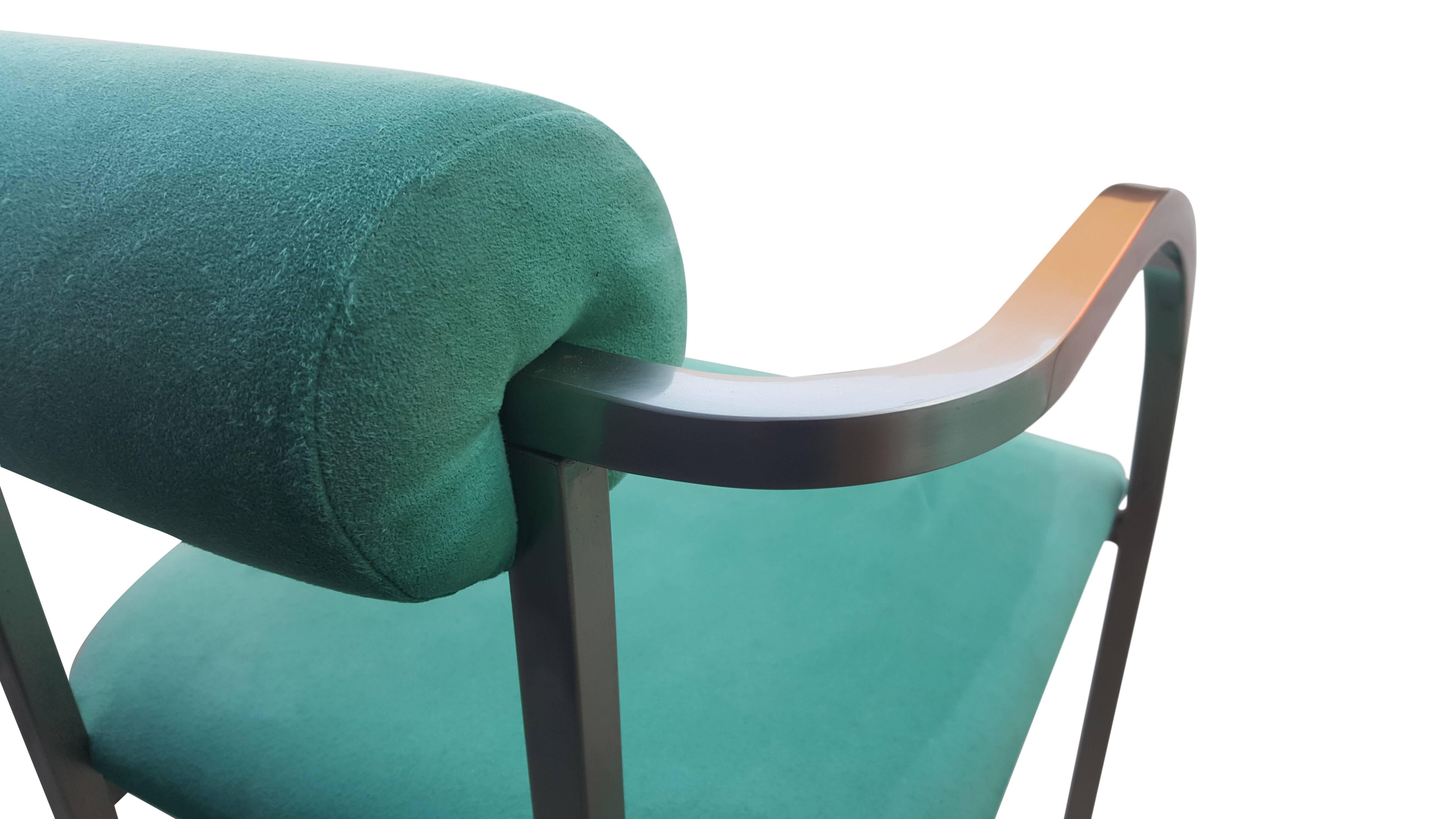 Belgian Set of Six Belgo Chrome Chairs in Stainless Steel en Velvet Green Color For Sale
