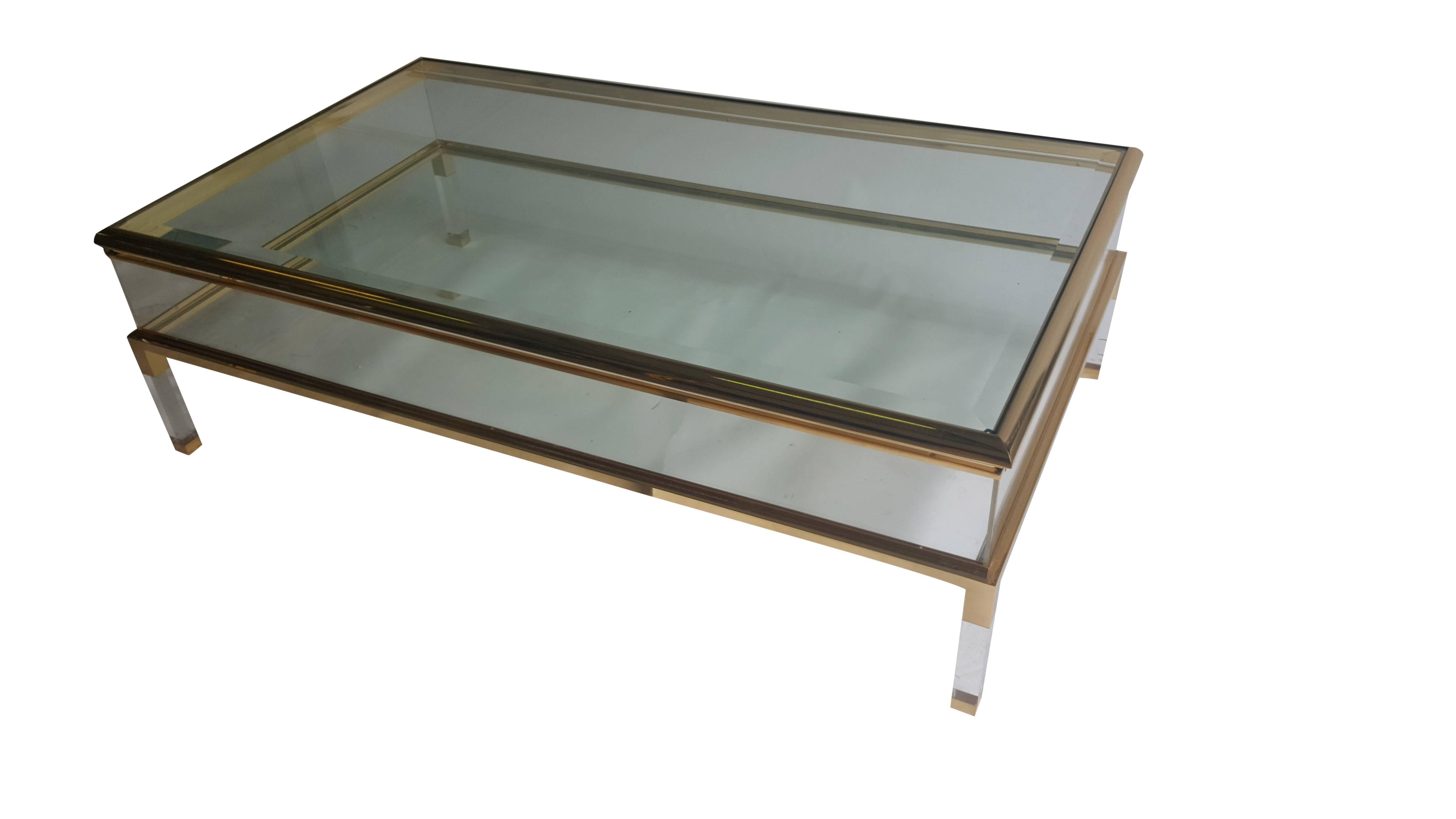 Brass and Lucite Maison Jansen Sliding Table 1