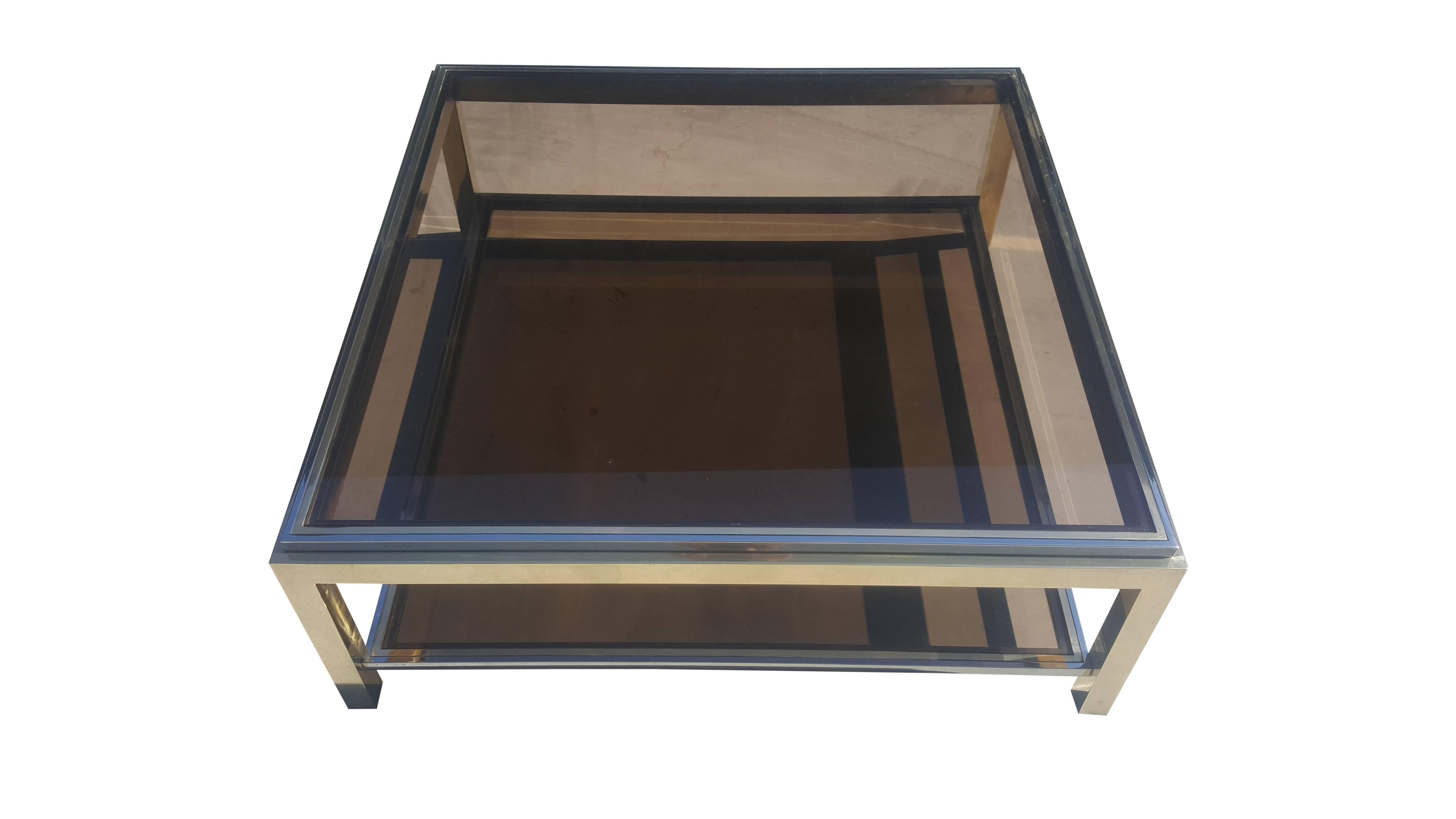 Late 20th Century Brass and Chrome Coffee Table, Signed by Jean Charles