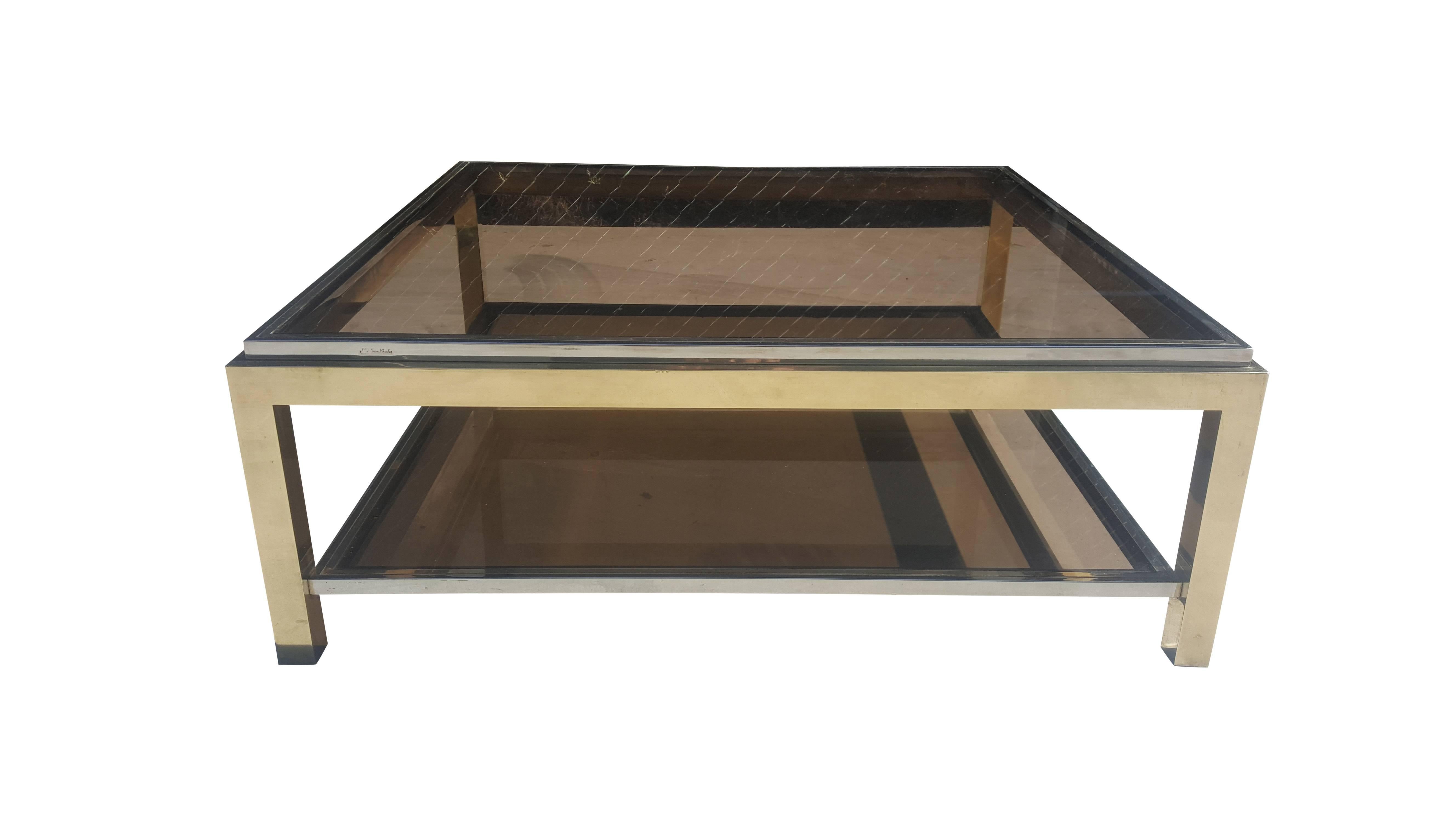 Brass and Chrome Coffee Table, Signed by Jean Charles 1