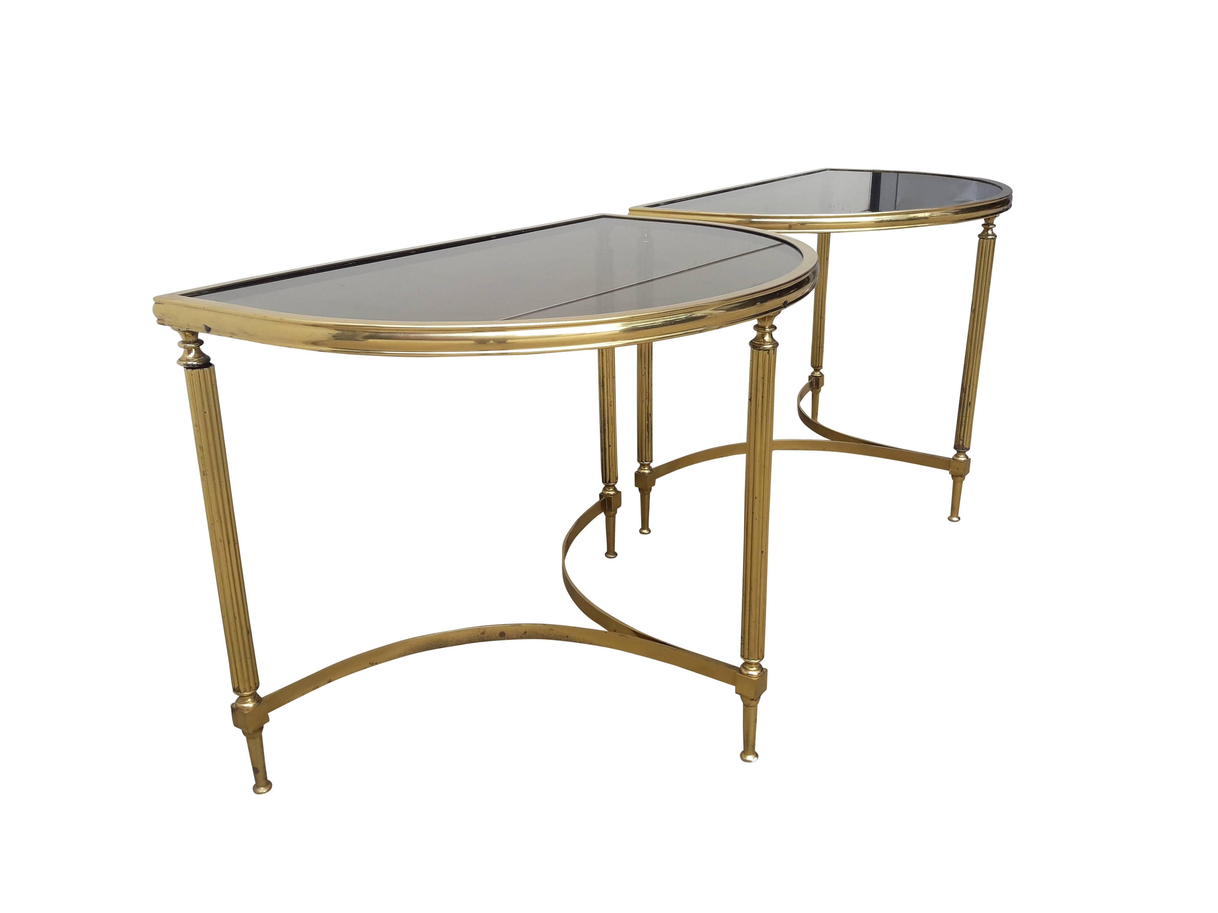 French Pair of Vintage Brass Side Tables in the Style of Maison Jansen For Sale