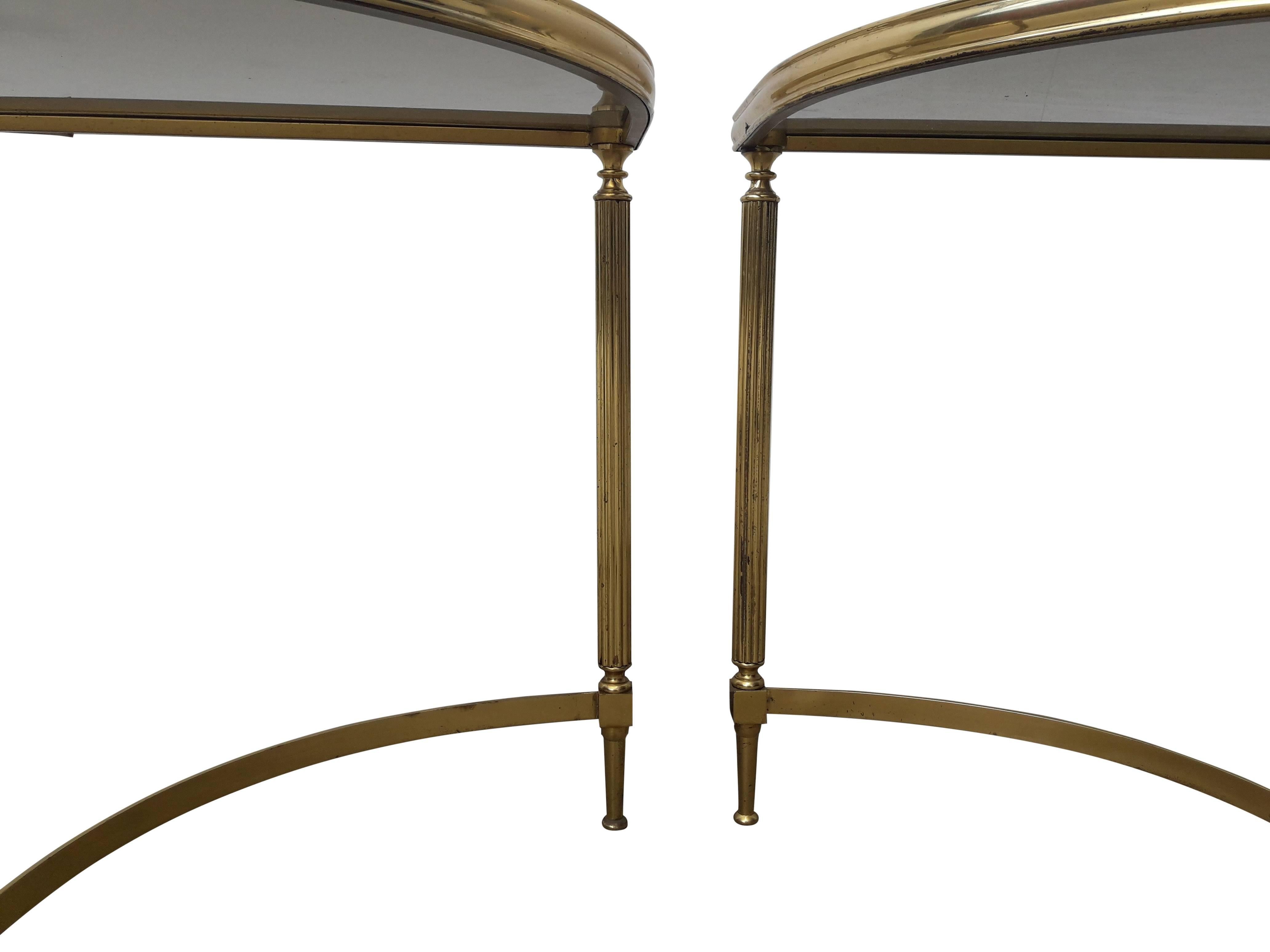 Late 20th Century Pair of Vintage Brass Side Tables in the Style of Maison Jansen For Sale