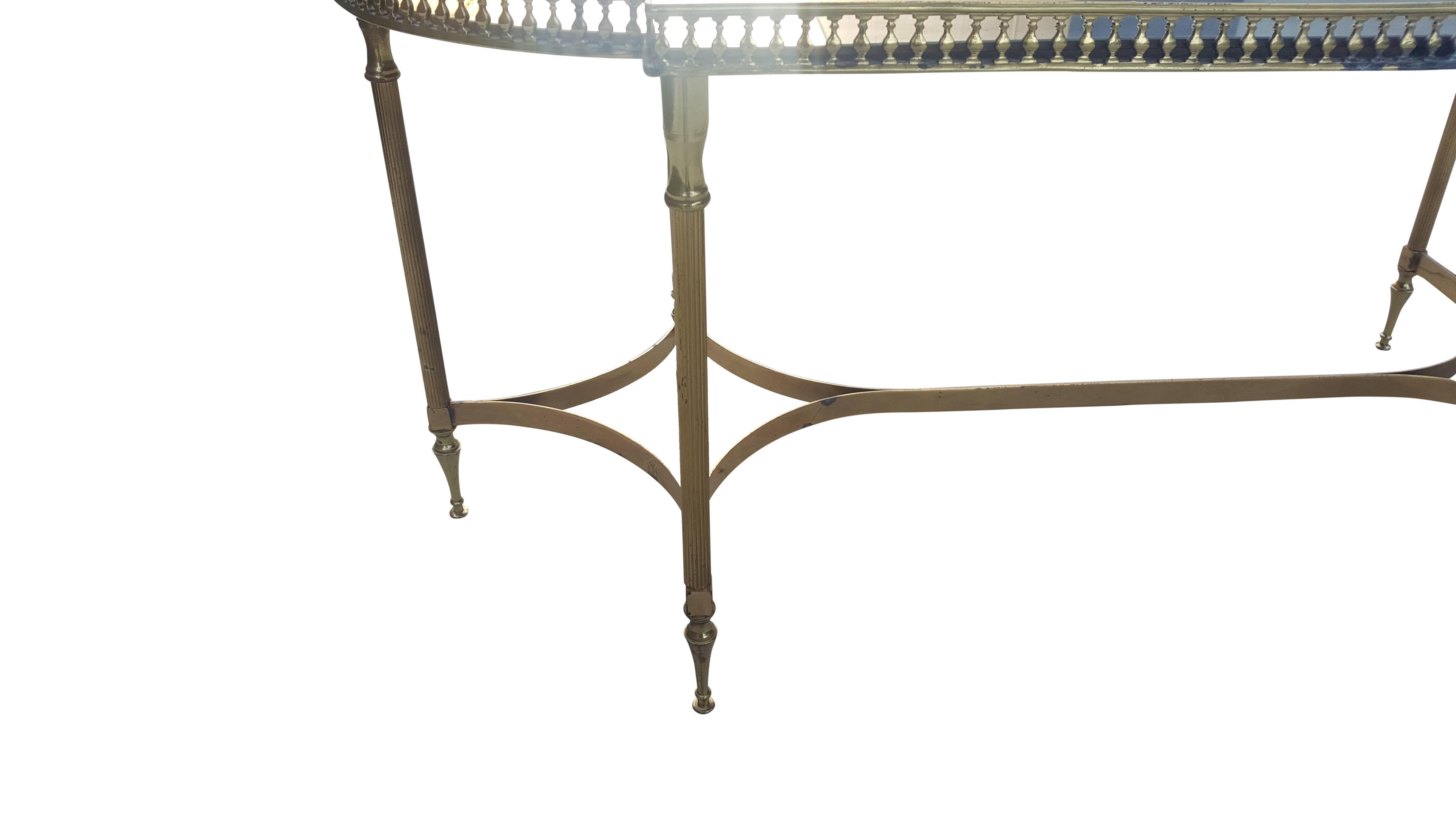 20th Century Hollywood Regency French Style Brass Glass Cocktail Table after Maison Jansen For Sale