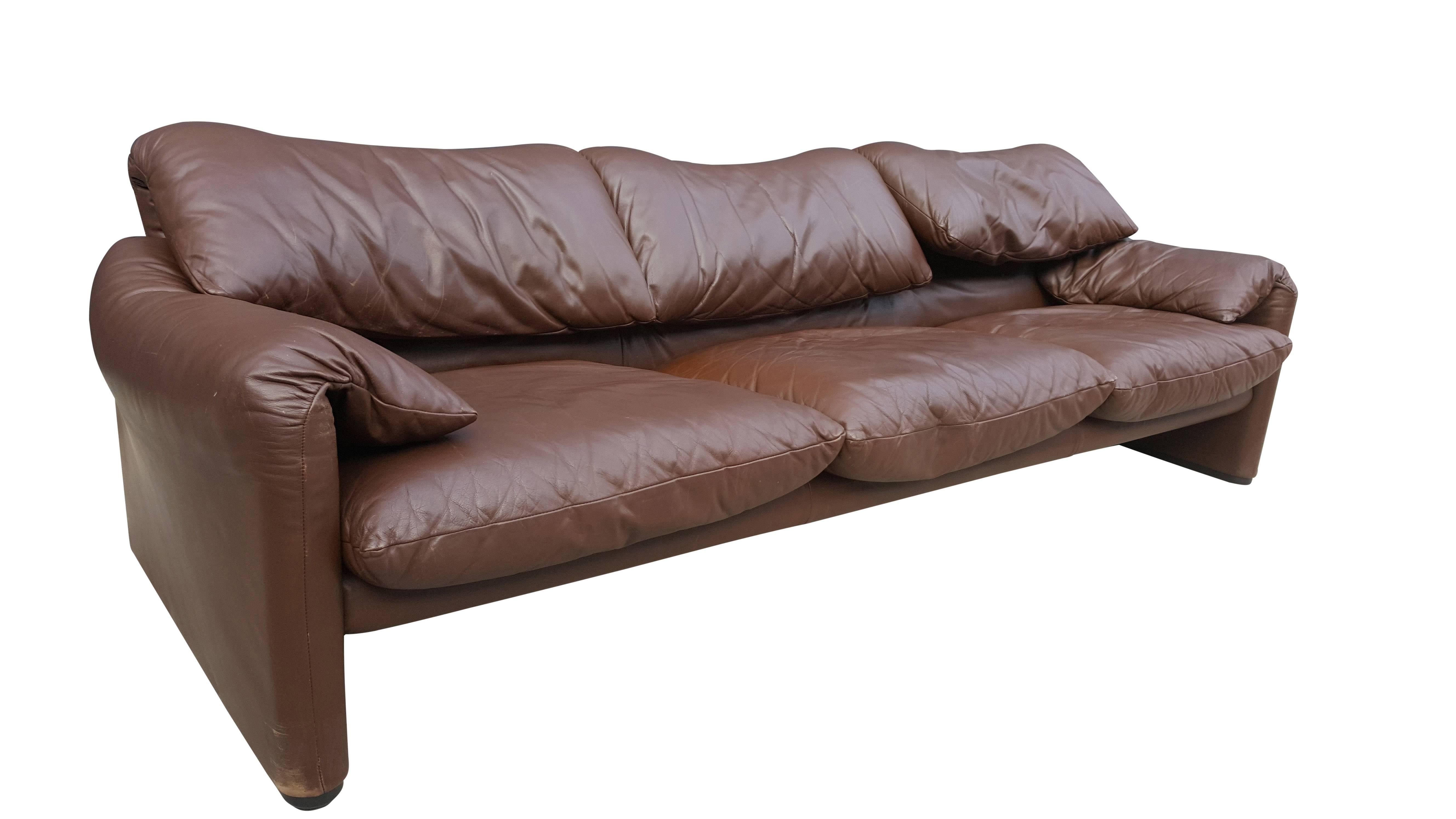 Maralunga Brown Choclat Sofa Set by Vico Magistretti for Cassina 2