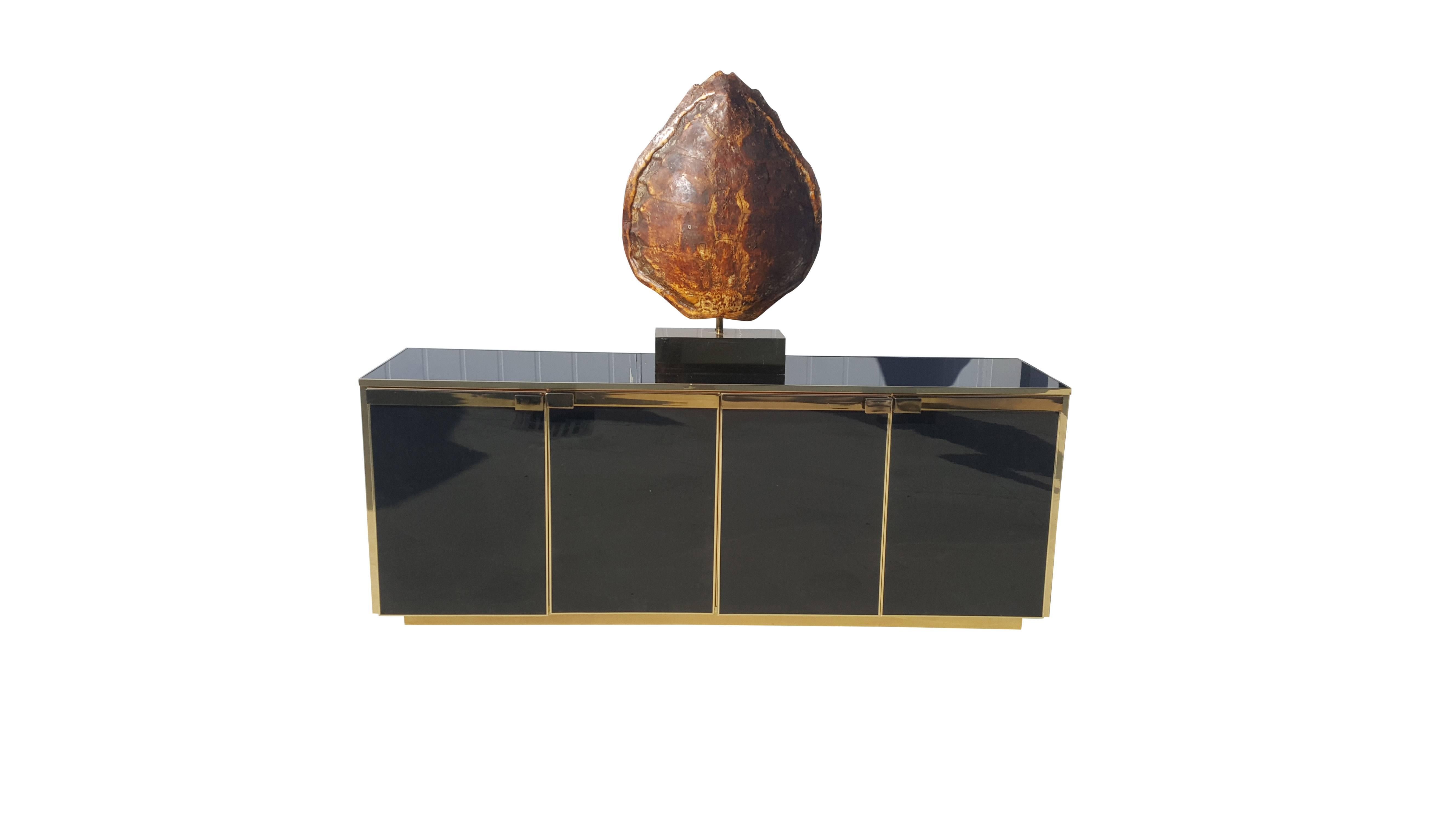 Maison Jansen Brass and Black Glass Five Doors Credenza For Sale 3