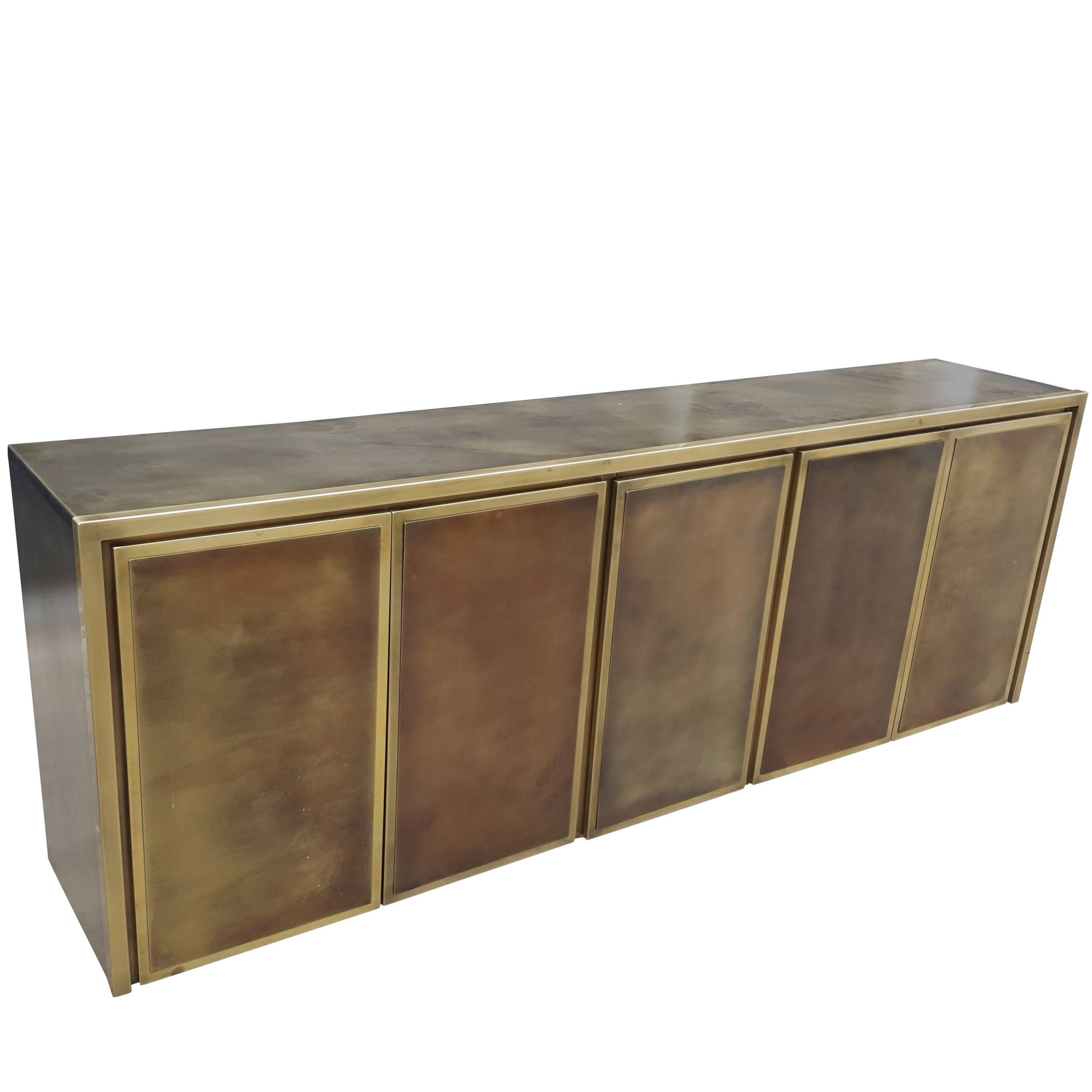 Brass 5 Doors Credenza, Maison Jansen For Sale