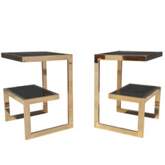 Gold 23-Karat G-Side Tables Maison Jansen, Mid-Century Modern