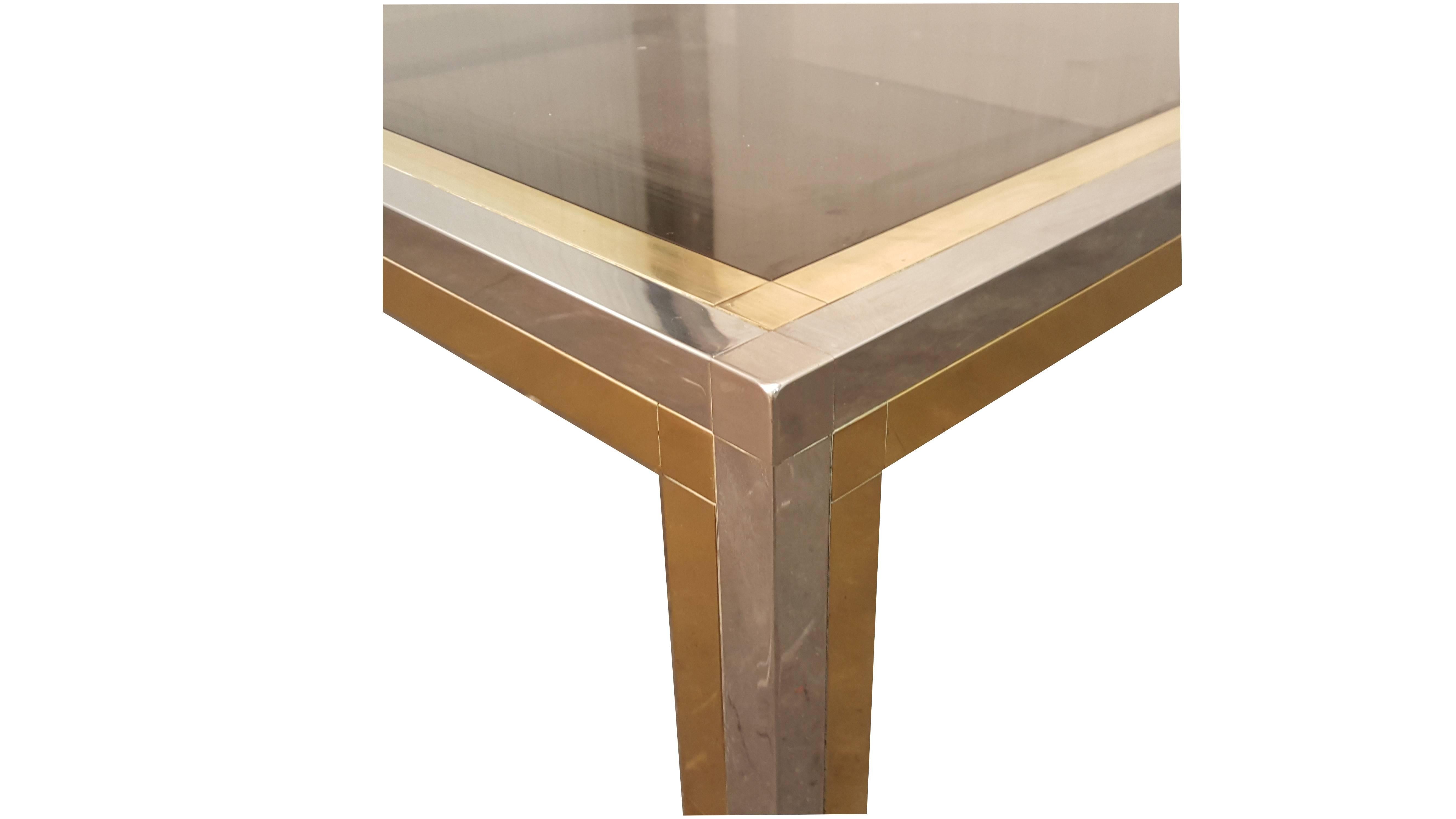 Mid-Century Modern Chrome and Brass Frame Coffee Table For Sale