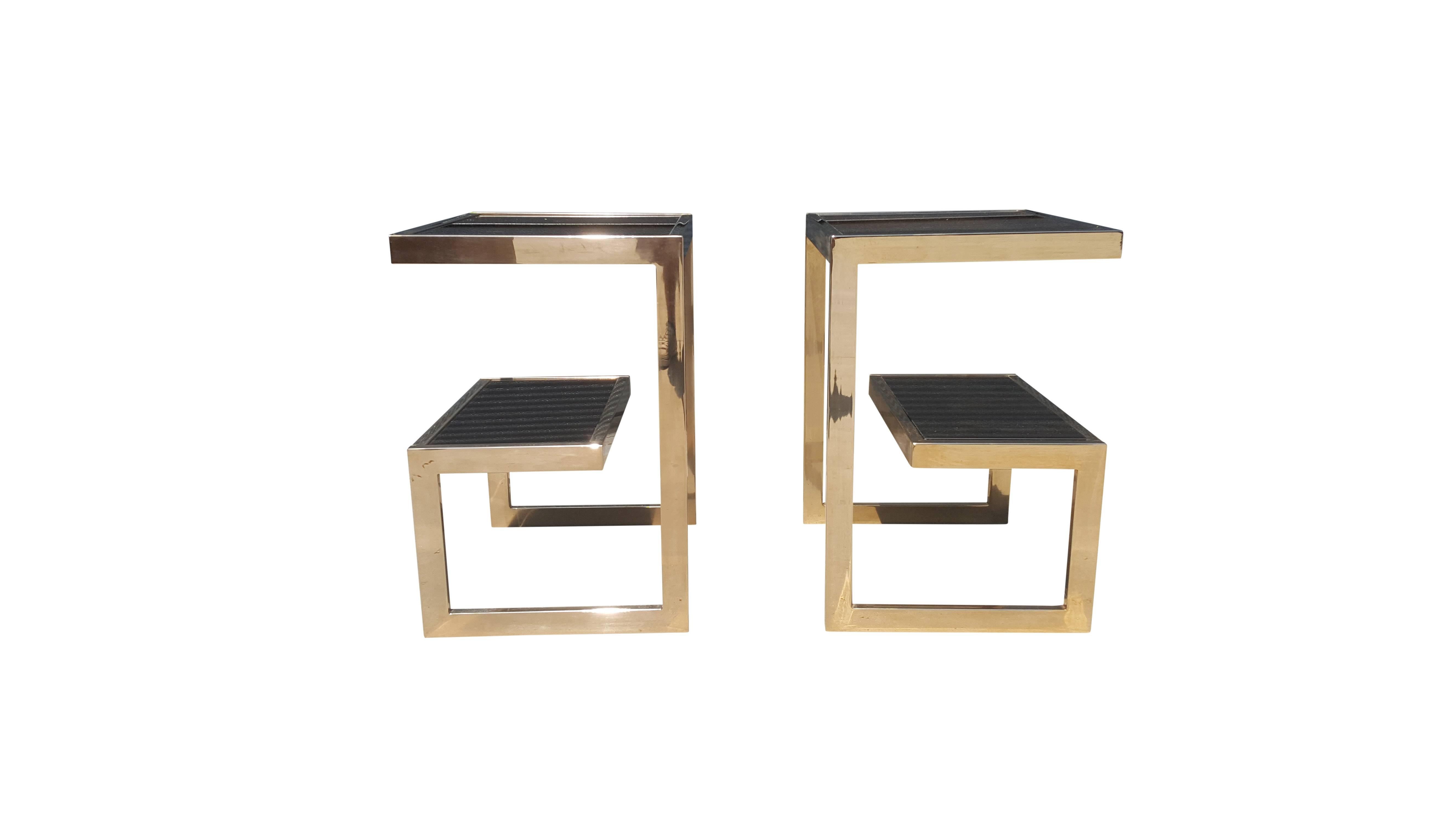 Belgian Gold 23 Karat G- Side Tables Maison Jansen, Mid-Century Modern For Sale
