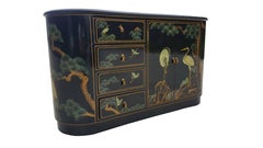 Chinoiserie Painted Lacquer Cabinet /Chest Floral Stelt Birds Paintings