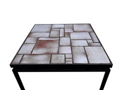 Mid-Century White, Beige Ceramic Coffee Table on Painted Metal Base