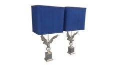 Pair of French Nickeled Bronze Eagle Table Lamps