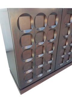 Large Mahogany Graphical Brown Brutalist Credenza Sideboard