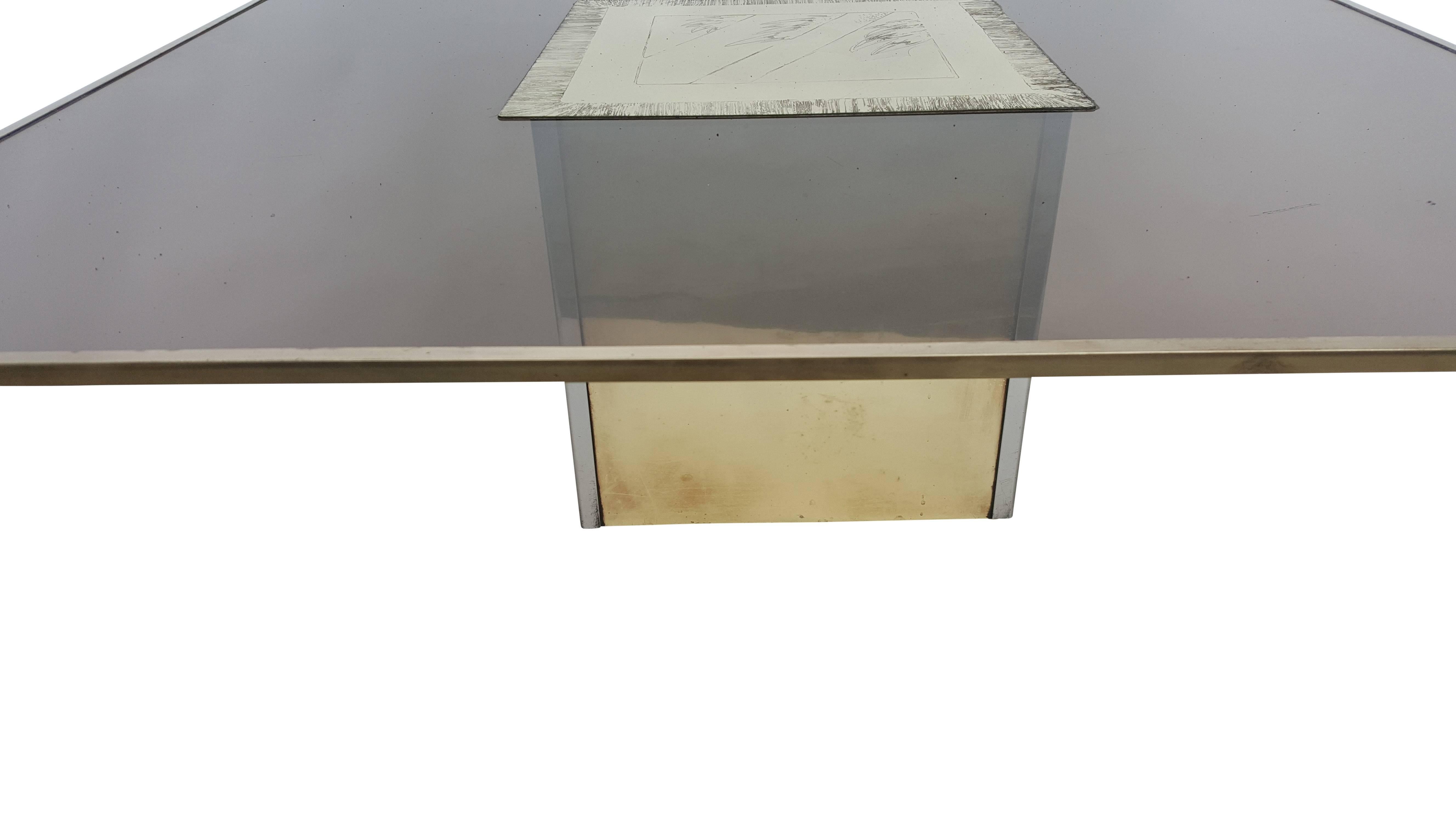 Mid-Century Modern Etched Coffee Table in Massive Brass in the Style off Maison Jansen For Sale