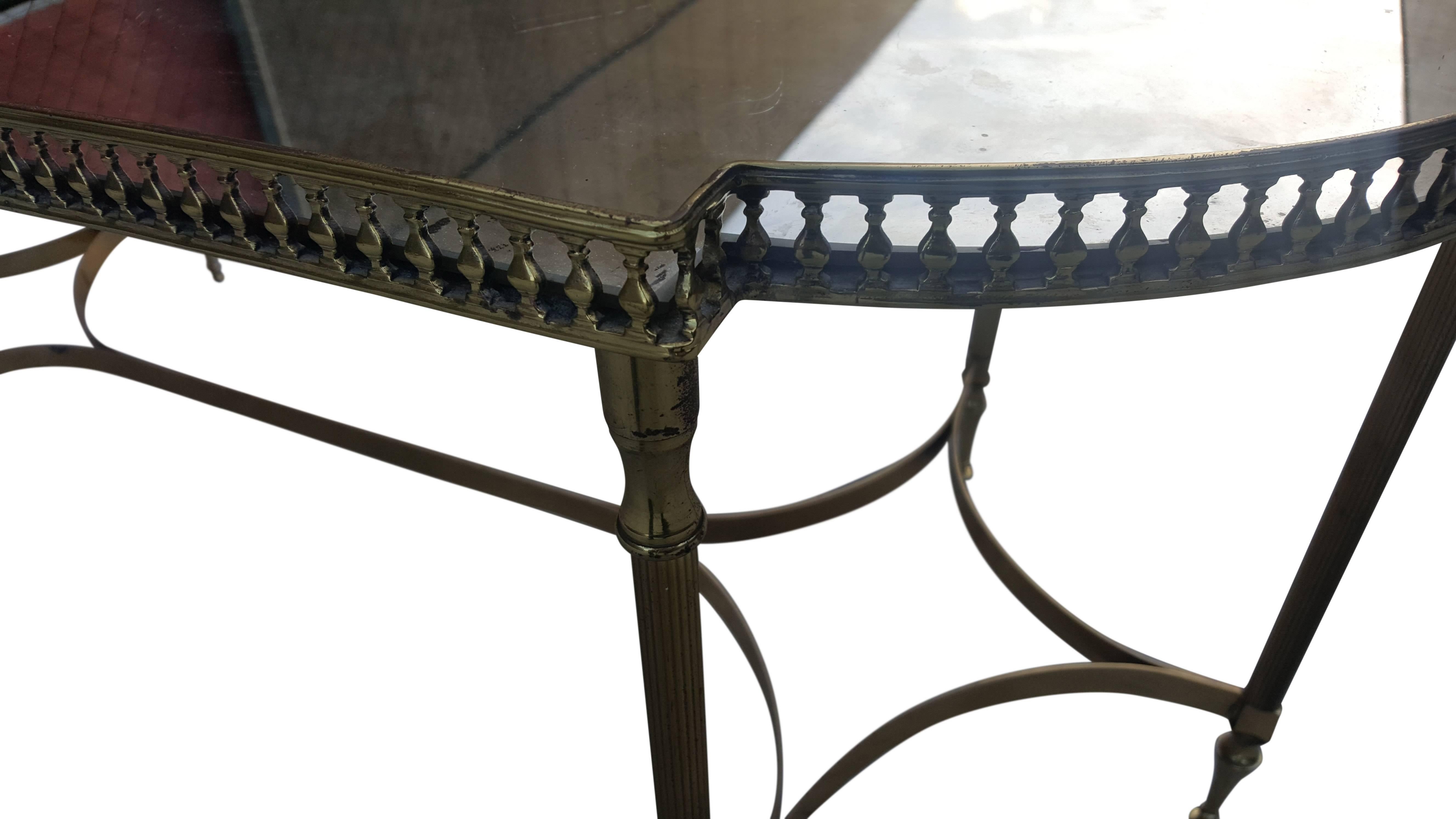 Mid-Century Modern Hollywood Regency French Style Brass Glass Cocktail Table after Maison Jansen For Sale