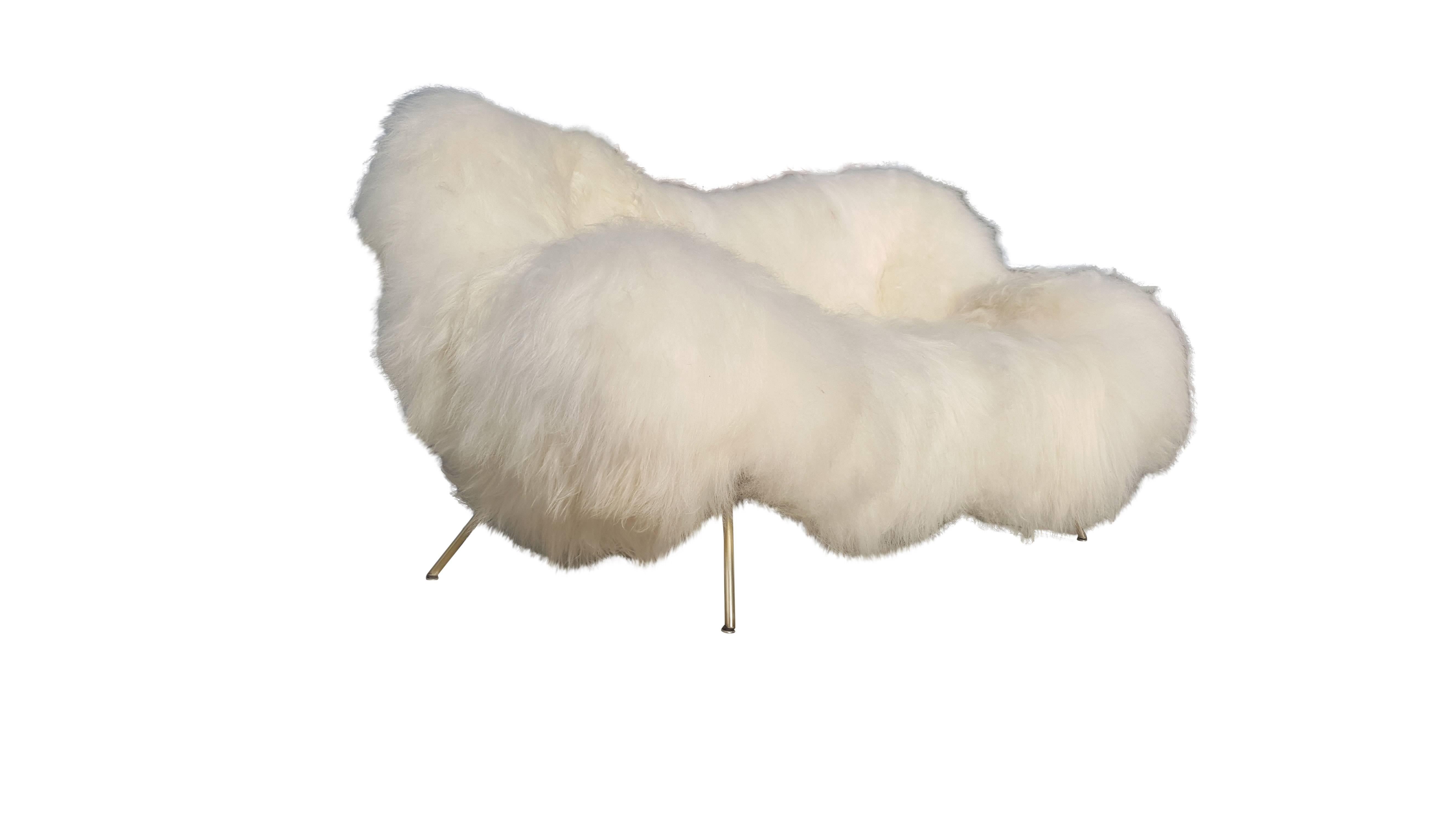 German Exclusive Re-Upholstered Fritz Neth Sofa, Nordlandic Sheep Fur For Sale