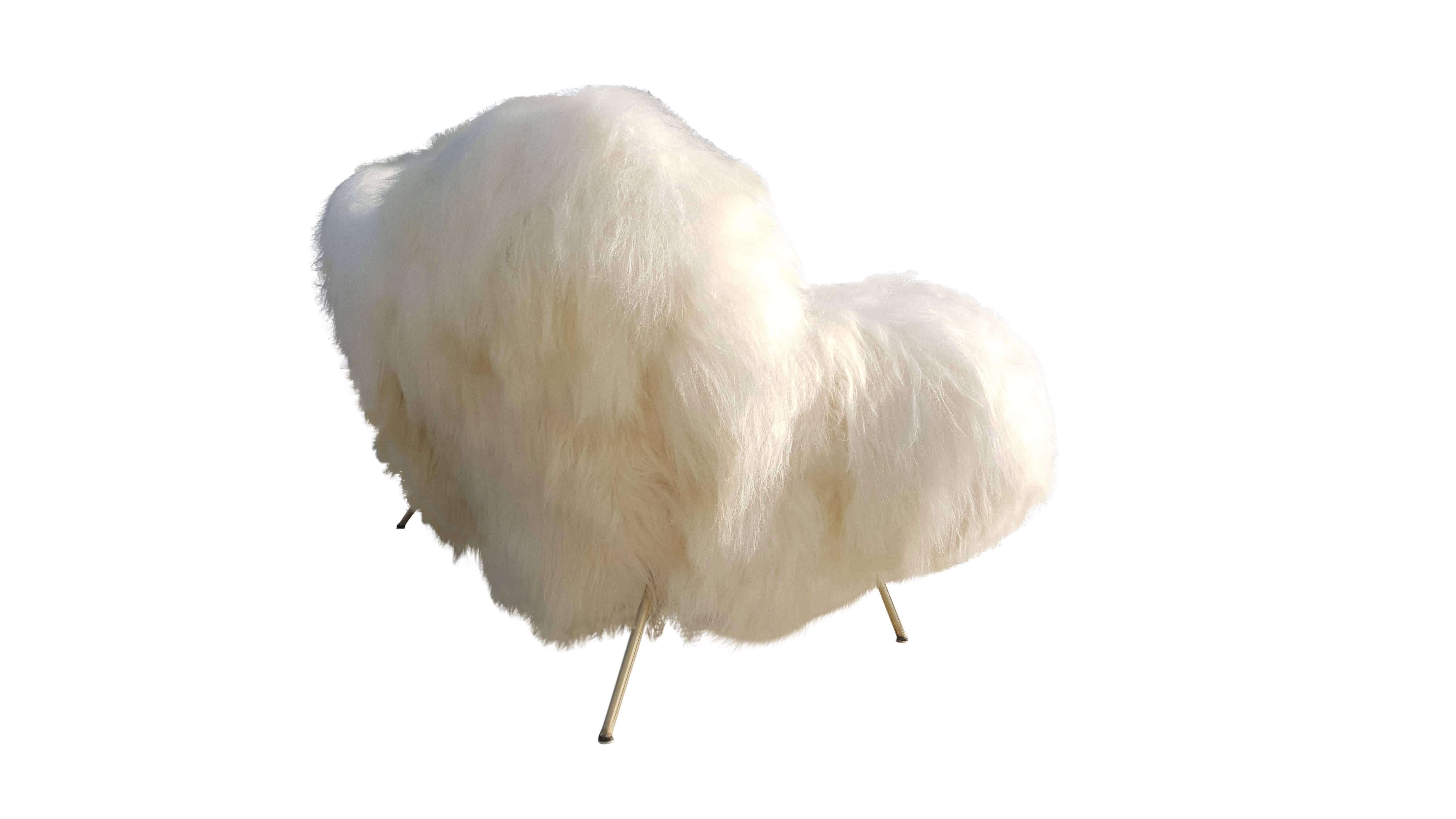 Exclusive Re-Upholstered Fritz Neth Sofa, Nordlandic Sheep Fur In Excellent Condition For Sale In De Klinge, BE