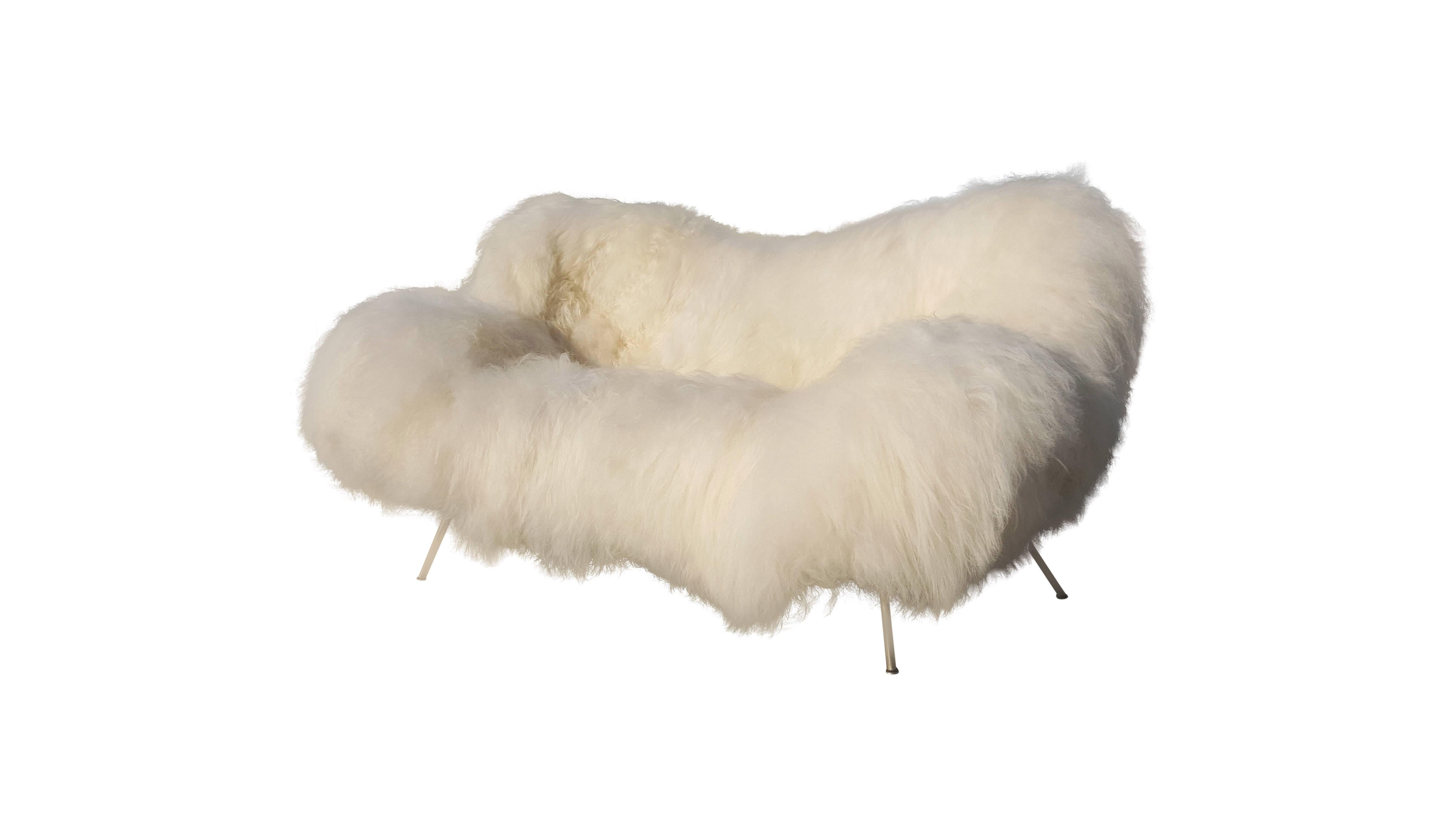 Exclusive Re-Upholstered Fritz Neth Sofa, Nordlandic Sheep Fur For Sale 3