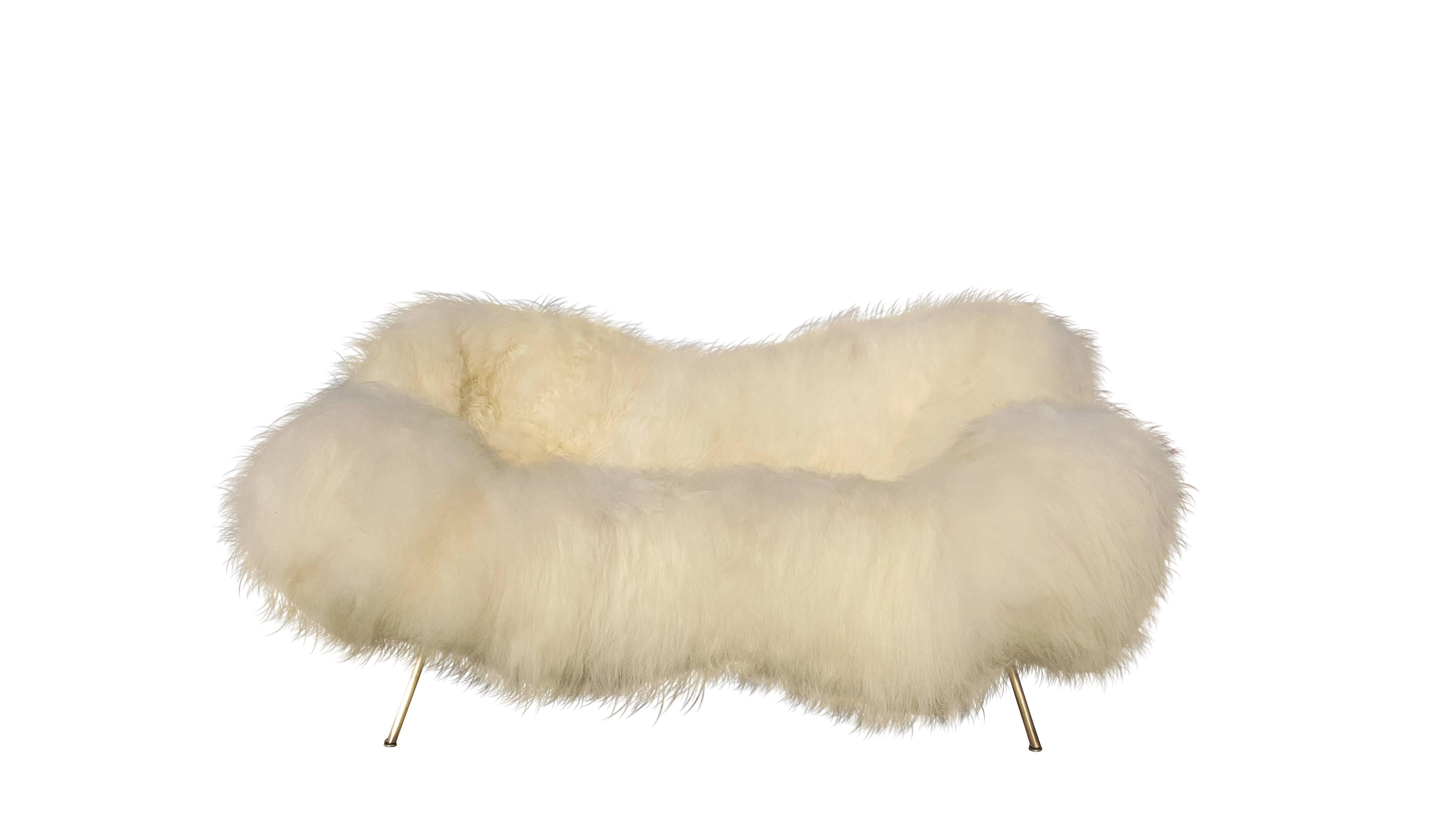 Exclusive Re-Upholstered Fritz Neth Sofa, Nordlandic Sheep Fur For Sale 1