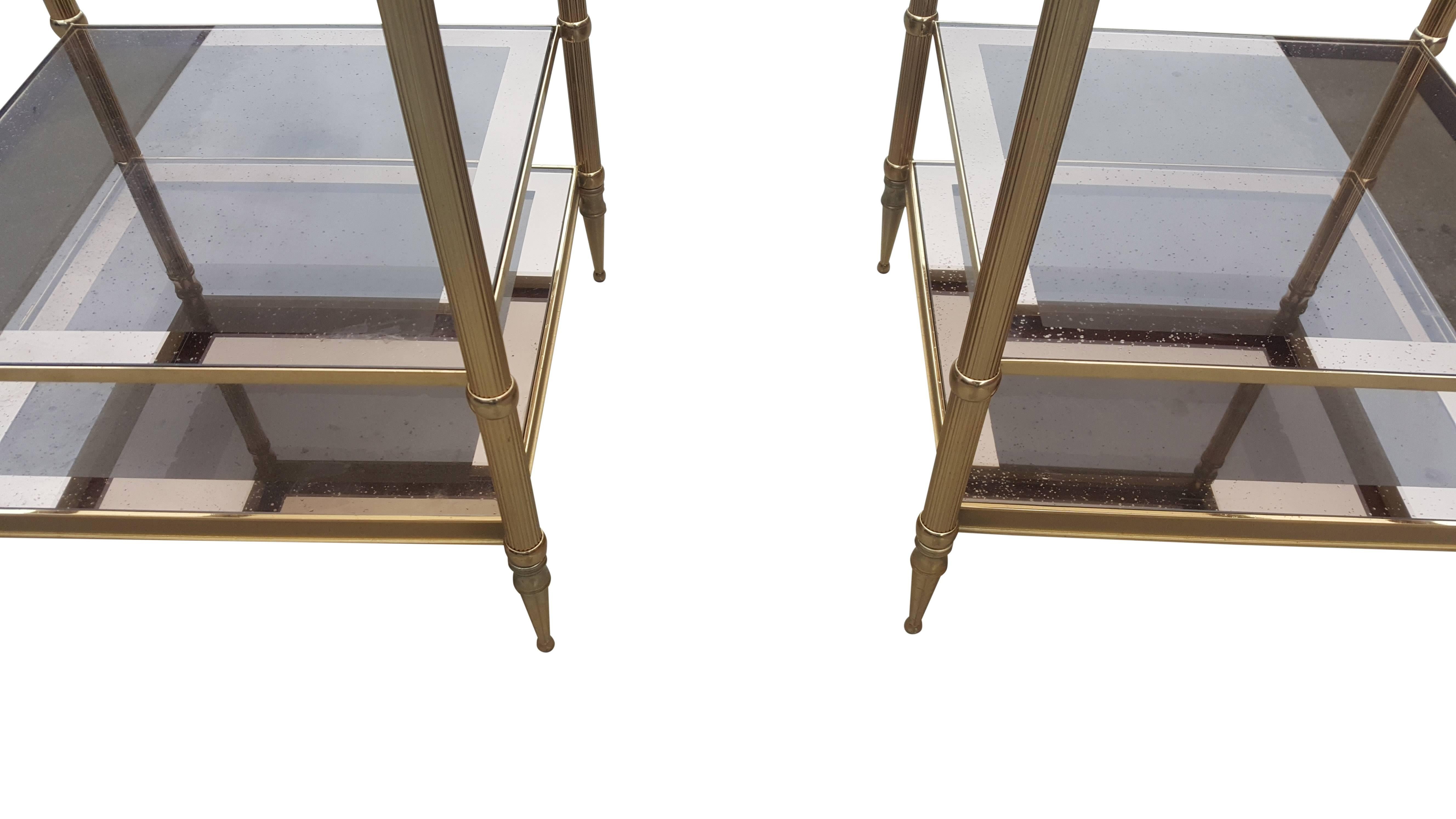 Mid-20th Century Pair of Mid-Century Modern Brass Maison Jansen Style Side Tables, 1960s For Sale
