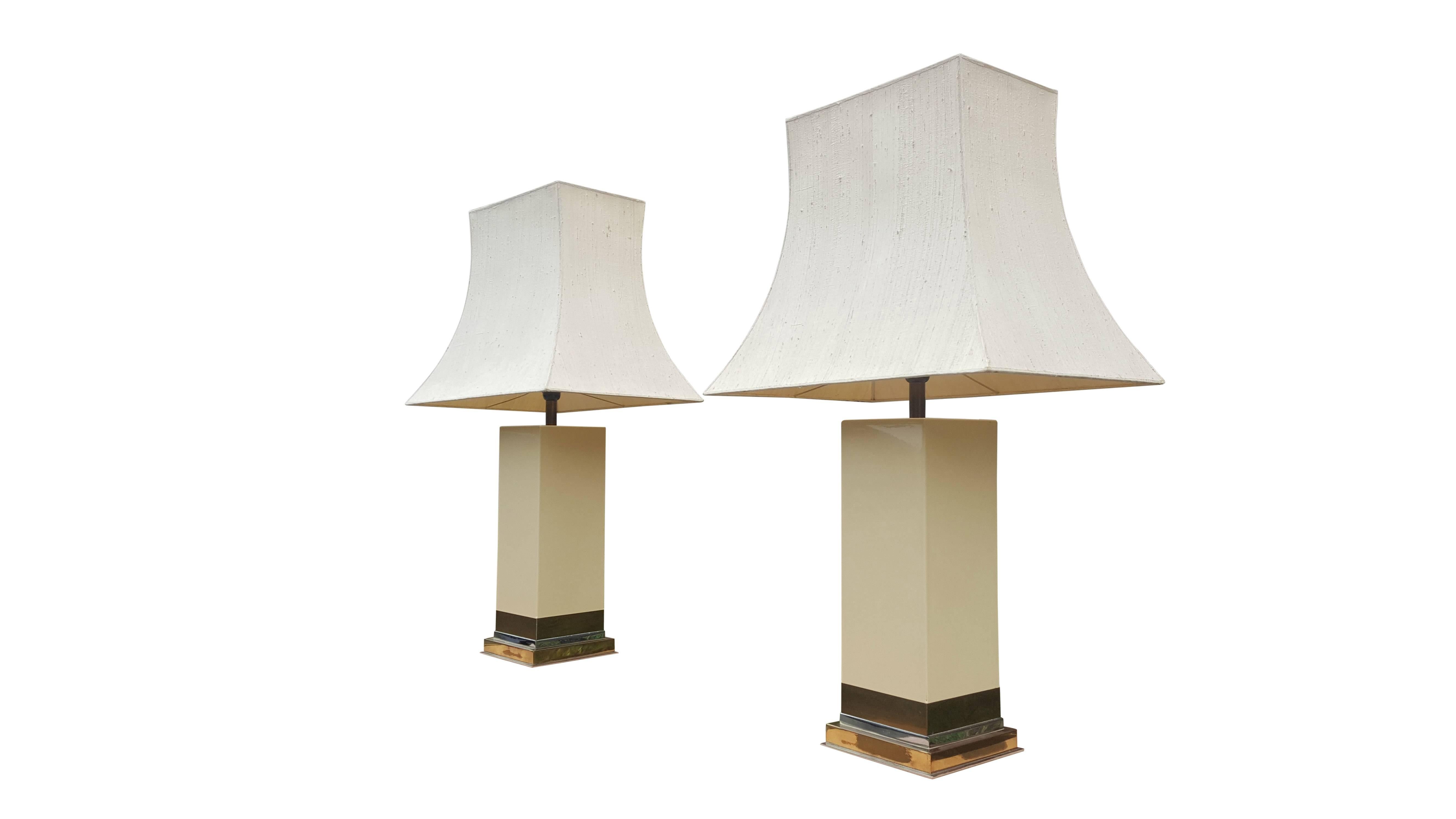 Mid-Century Modern 1970s French Lacquer Pair of Table Lamps by J.C. Mahey For Sale