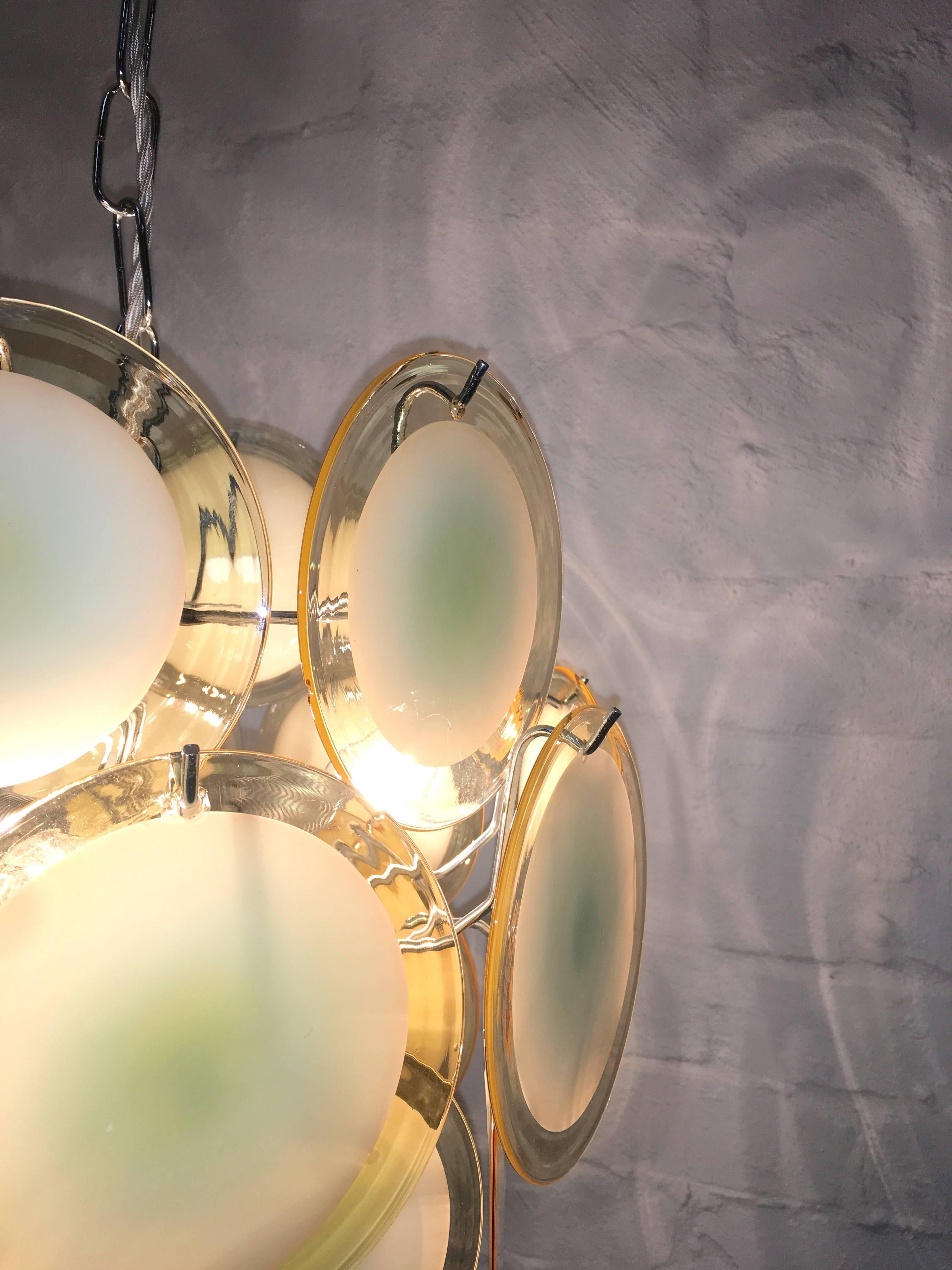 Gino Vistosi Amber and White Handblown Disc Chandelier, Italy, circa 1960 In Good Condition In Melbourne, AU