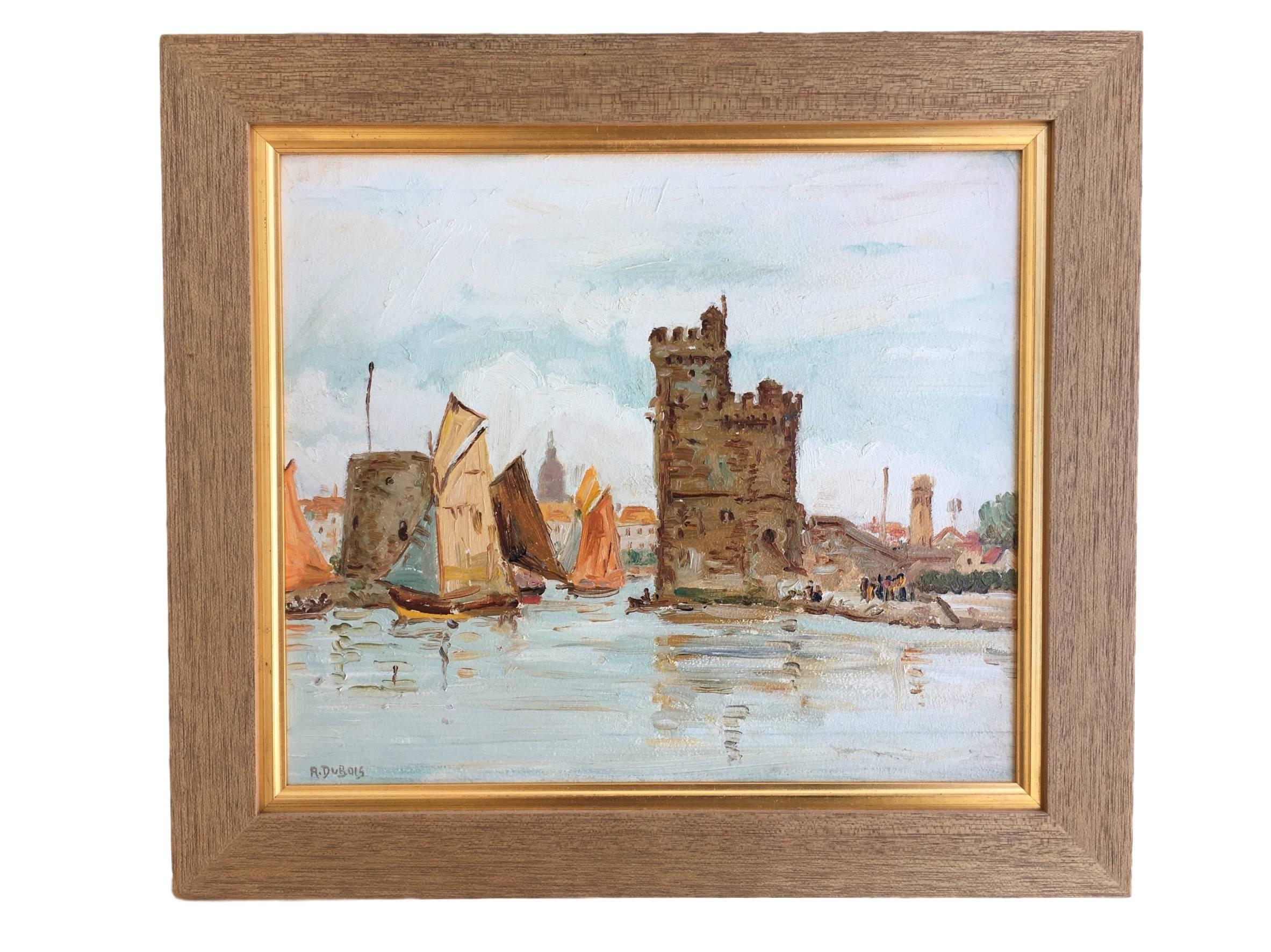 Paint ‘The Port of La Rochelle’, Oil on Board, Signed Dubois, France, circa 1935