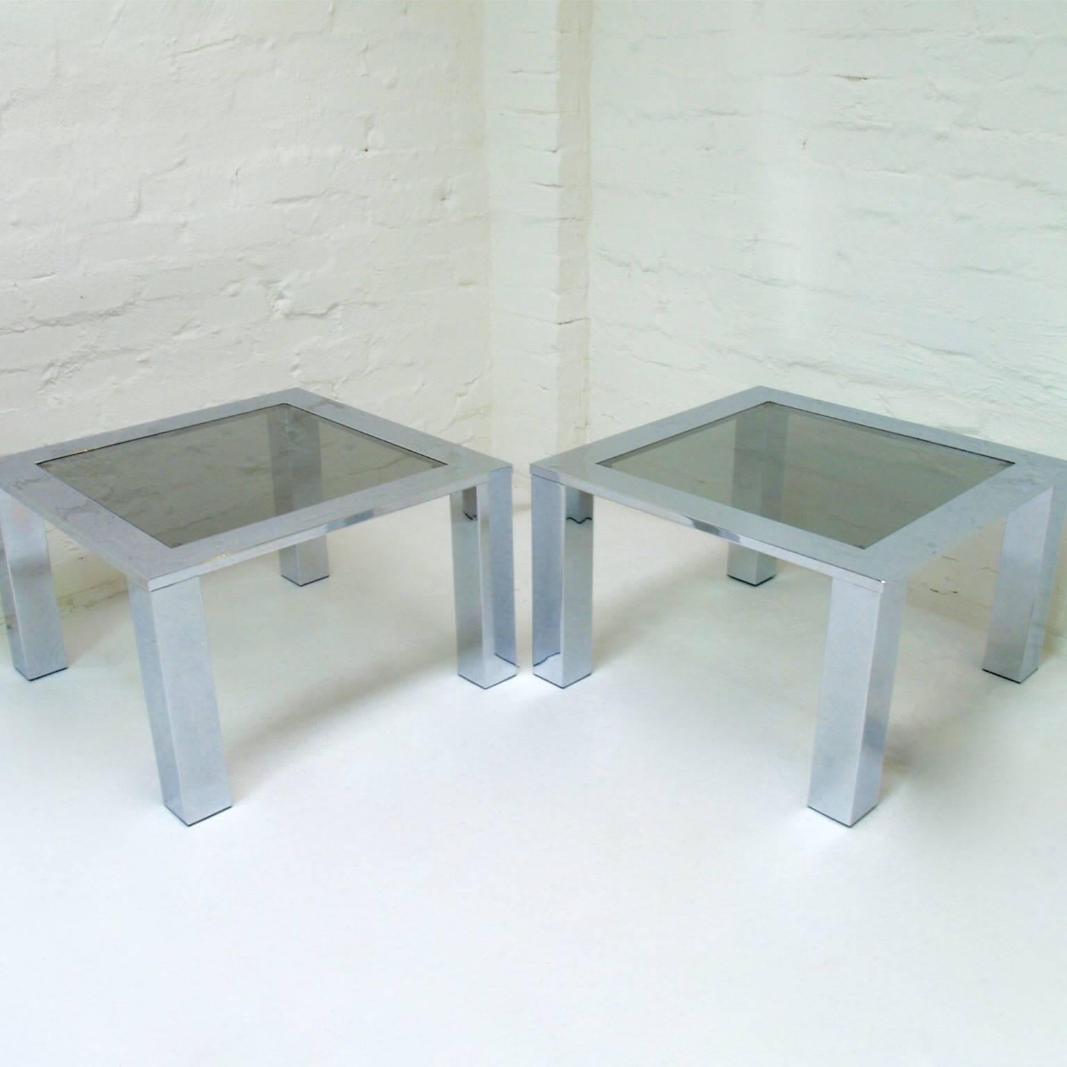 French Pair of Large Chrome and Glass Coffee Tables Belgo Chrome Belgochrom circa 1978