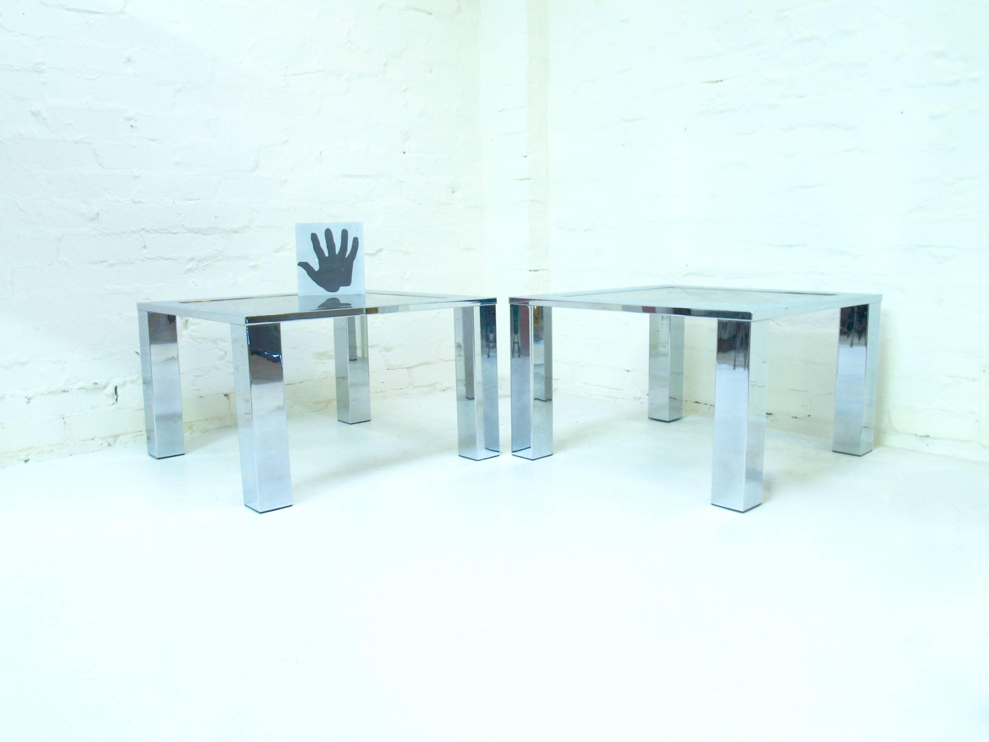 Mid-Century Modern Pair of Large Chrome and Glass Coffee Tables Belgo Chrome Belgochrom circa 1978