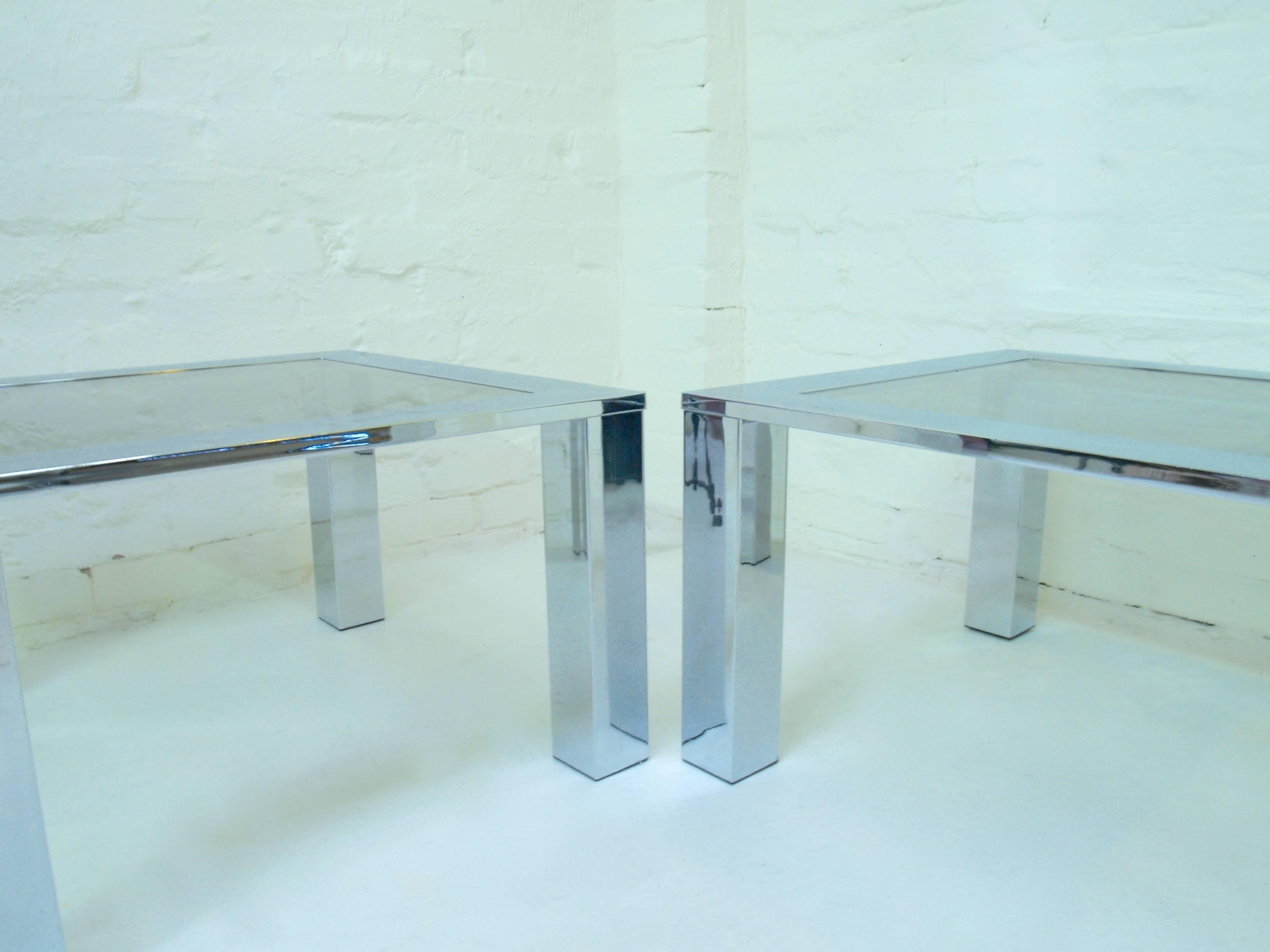 Pair of Large Chrome and Glass Coffee Tables Belgo Chrome Belgochrom circa 1978 In Good Condition In Melbourne, AU