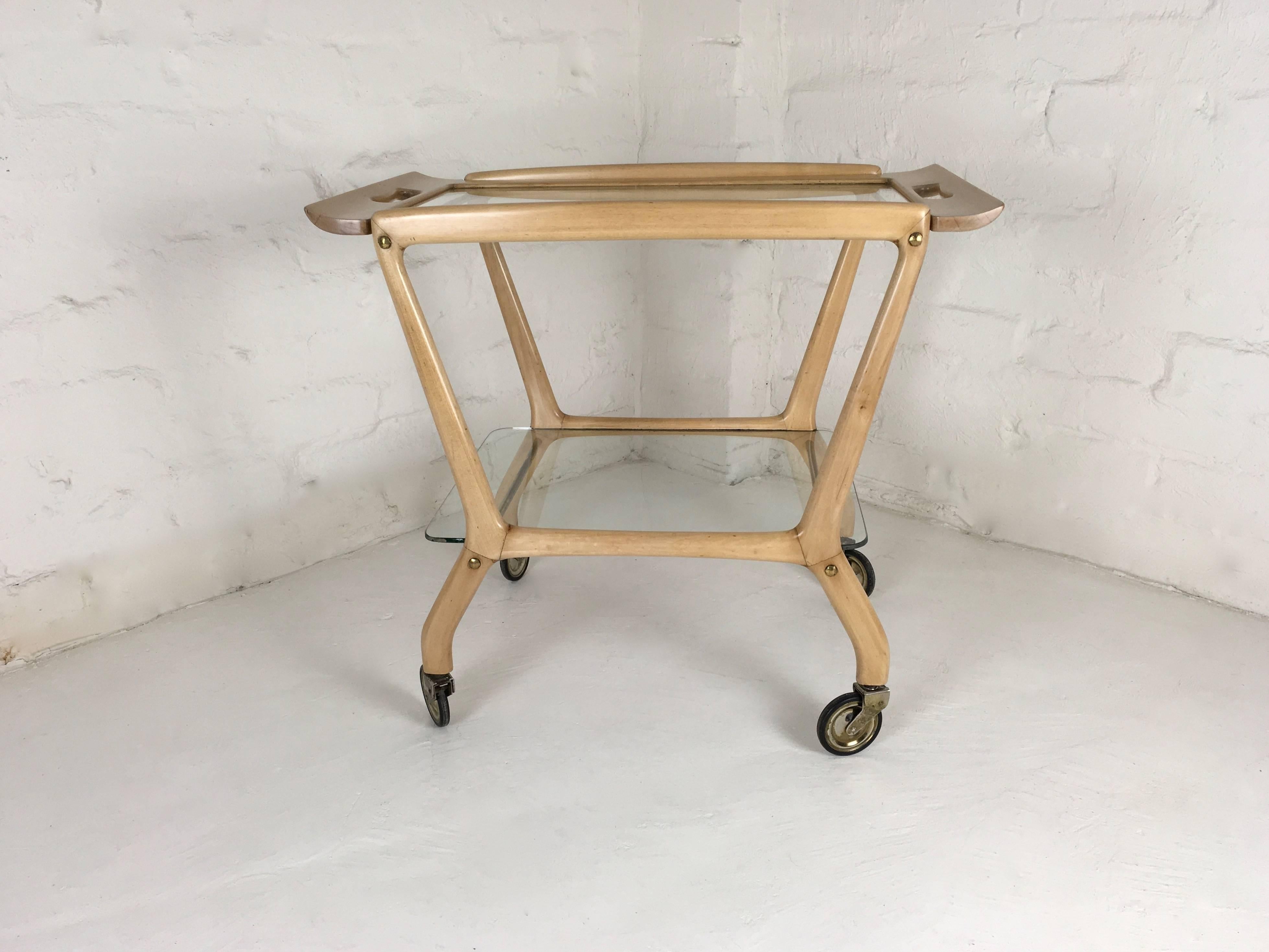 Mid-20th Century Cesare Lacca Blond Beech Bar Cart, Italy, 1950s