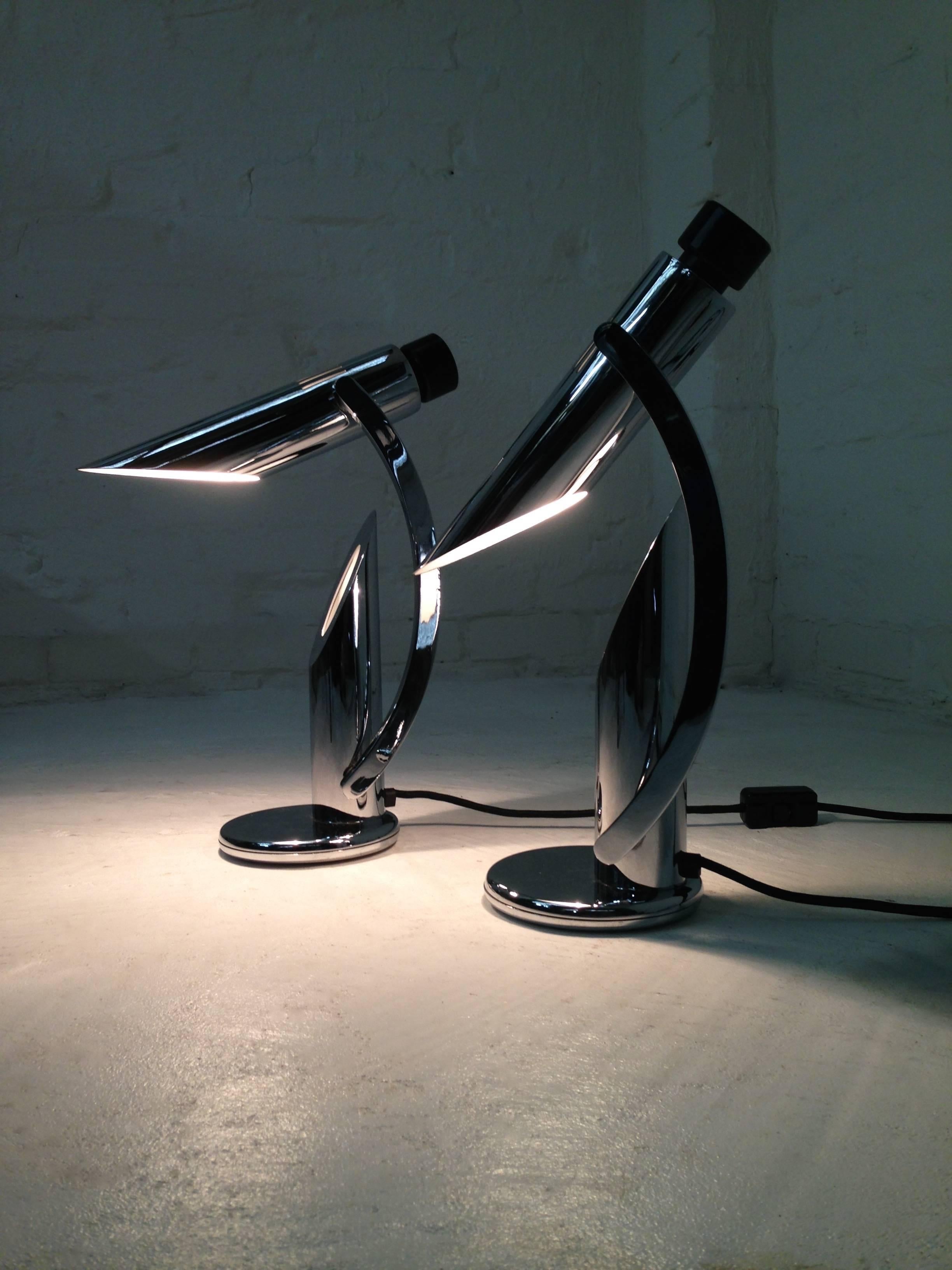 Blackened Futurist 'Tharsis' Chrome Desk Lamp by Fase, 1970s