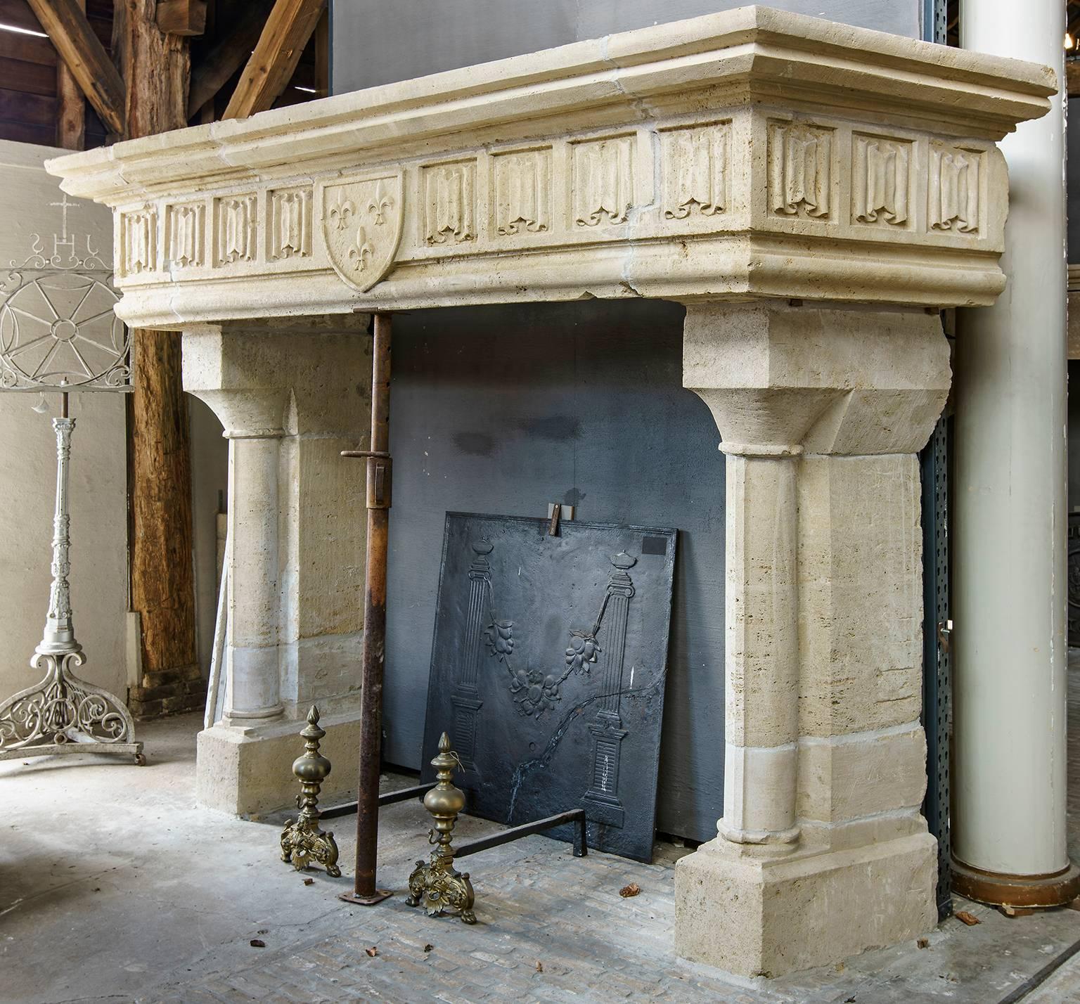 Neo-Gothic fireplace in French sandstone.