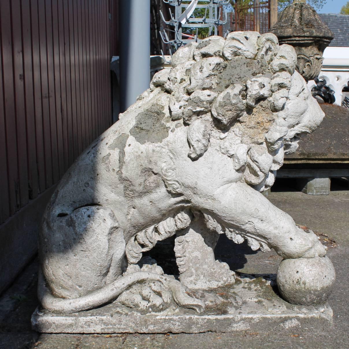 Late 19th Century Pair of 19th Century French Limestone Lions For Sale