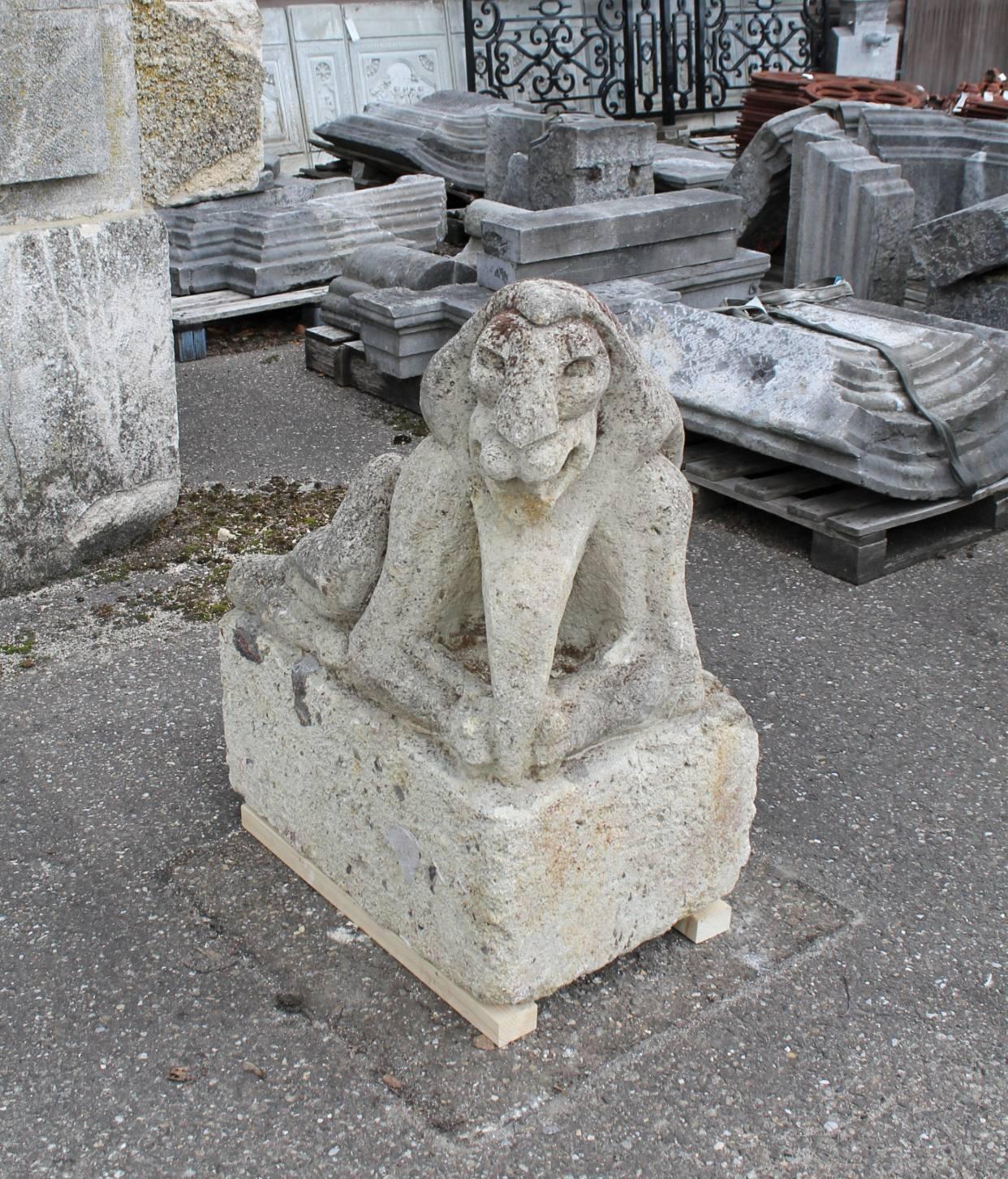 Sandstone Pair of Lions, 19th Century For Sale