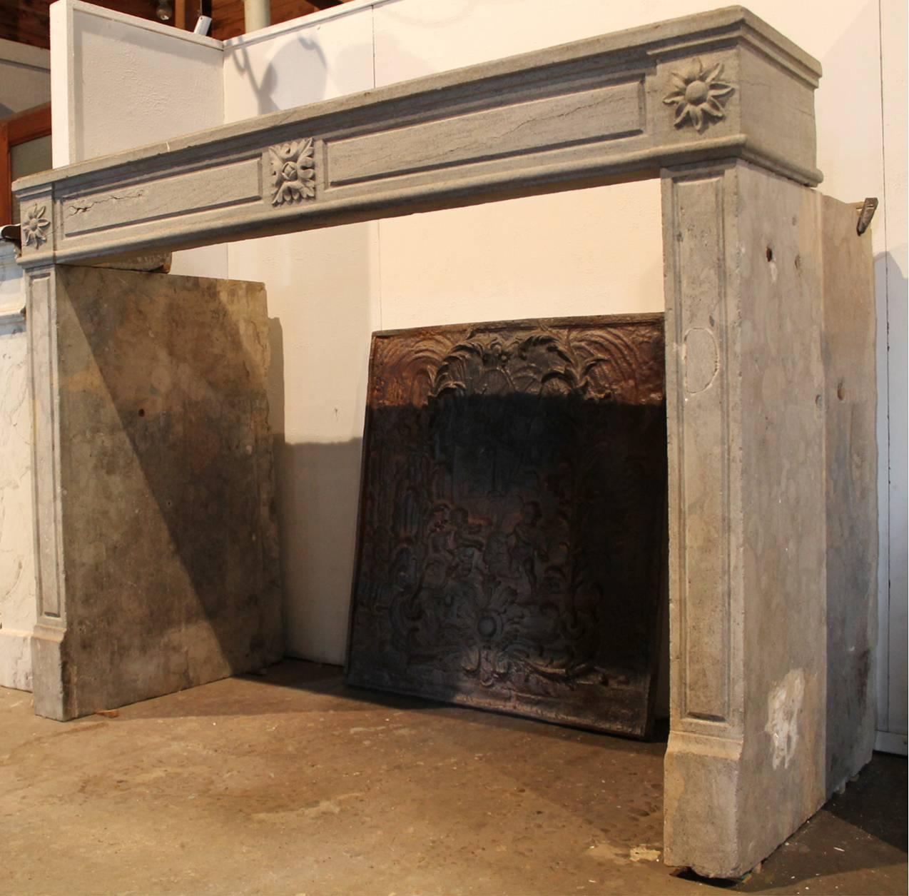 Antique Louis XVI Marblestone Fireplace mantel, 18th Century 2