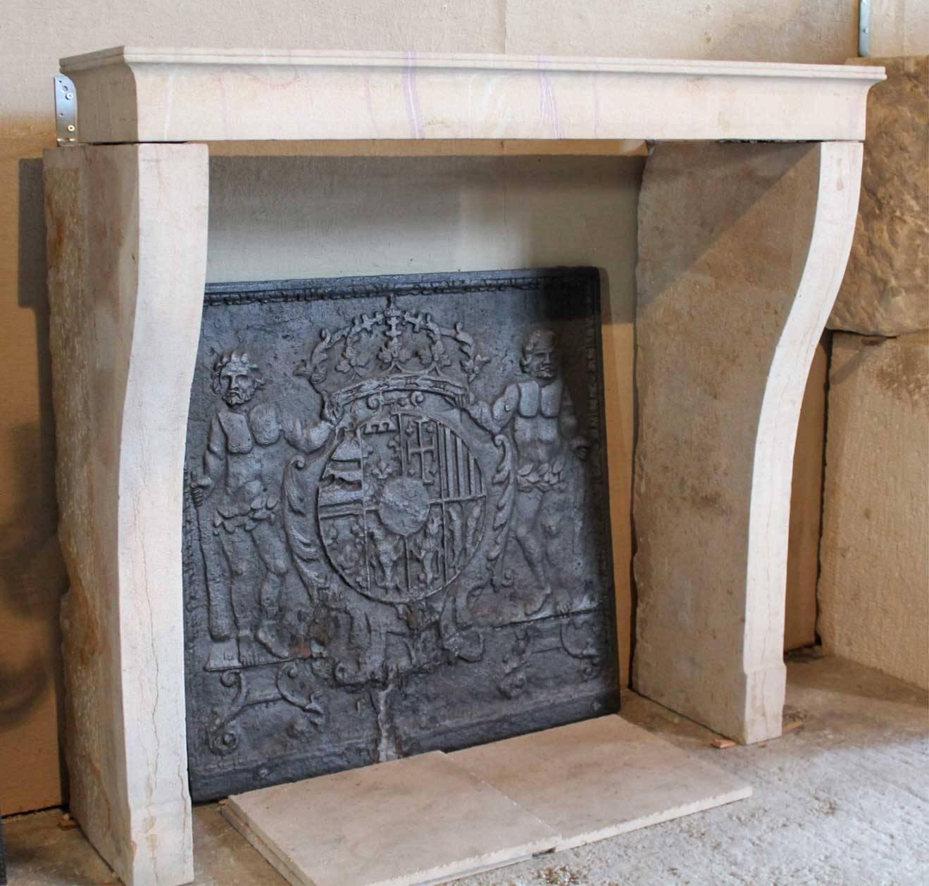 Antique marble stone fireplace, 19th century. To place in front of the chimney.