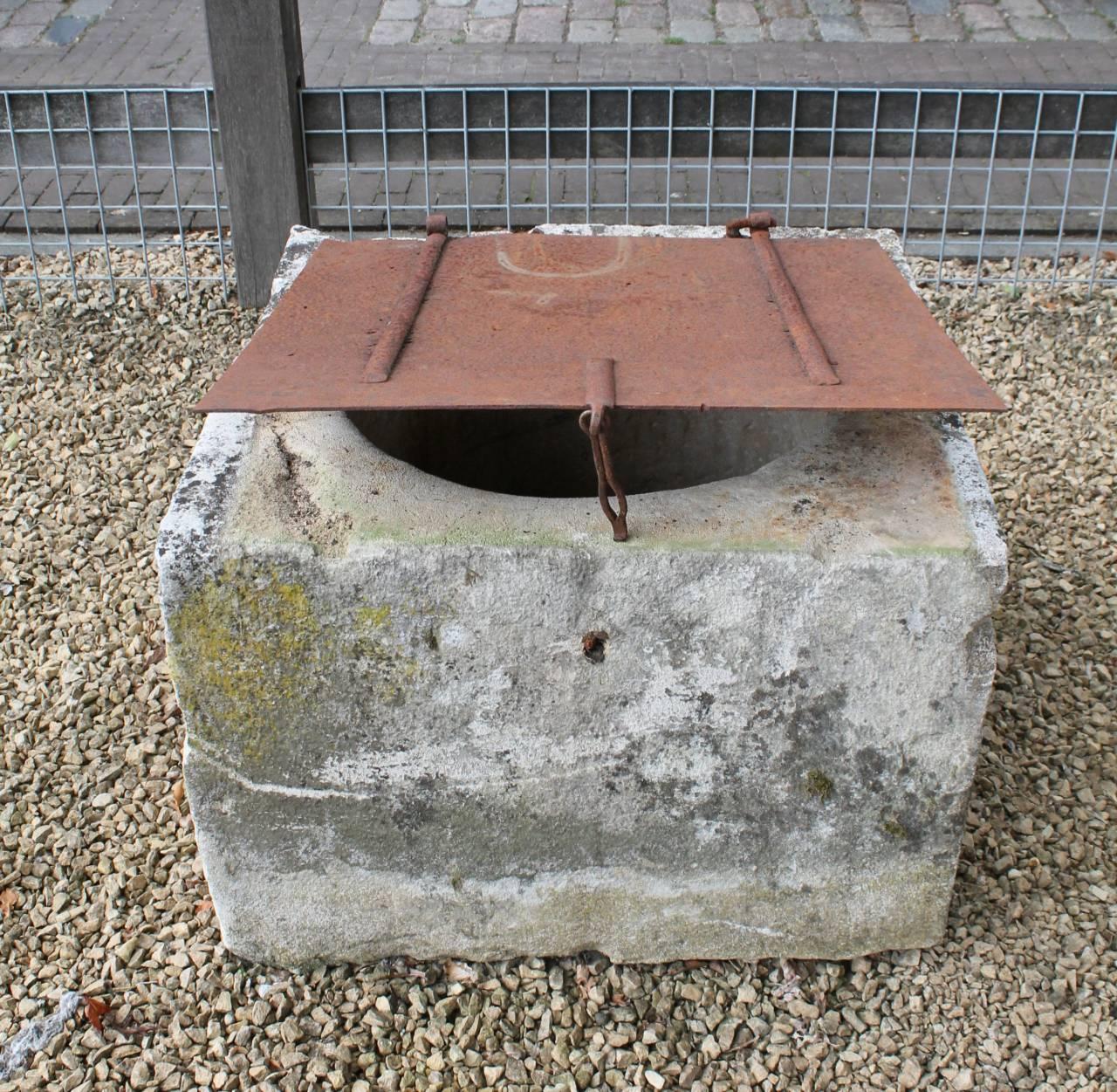 Antique Sandstone Well 19th Century with Iron Cover 1