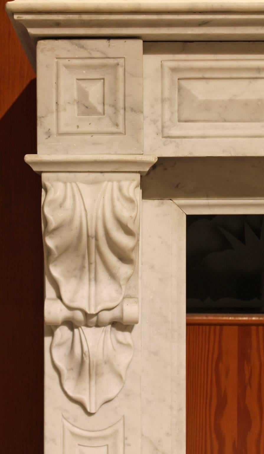 European Antique White Marble Fireplace mantel from the 19th Century