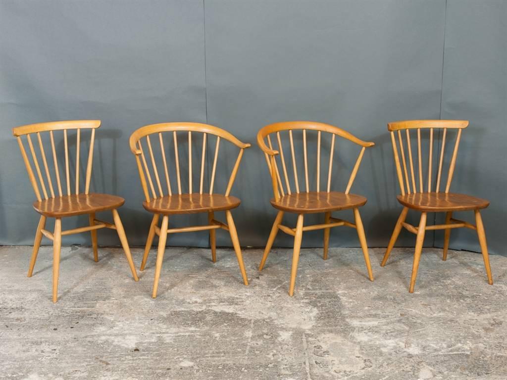 Two Ercol Cowhorn Armchairs, Two Spindle Back Chairs In Excellent Condition In London, GB