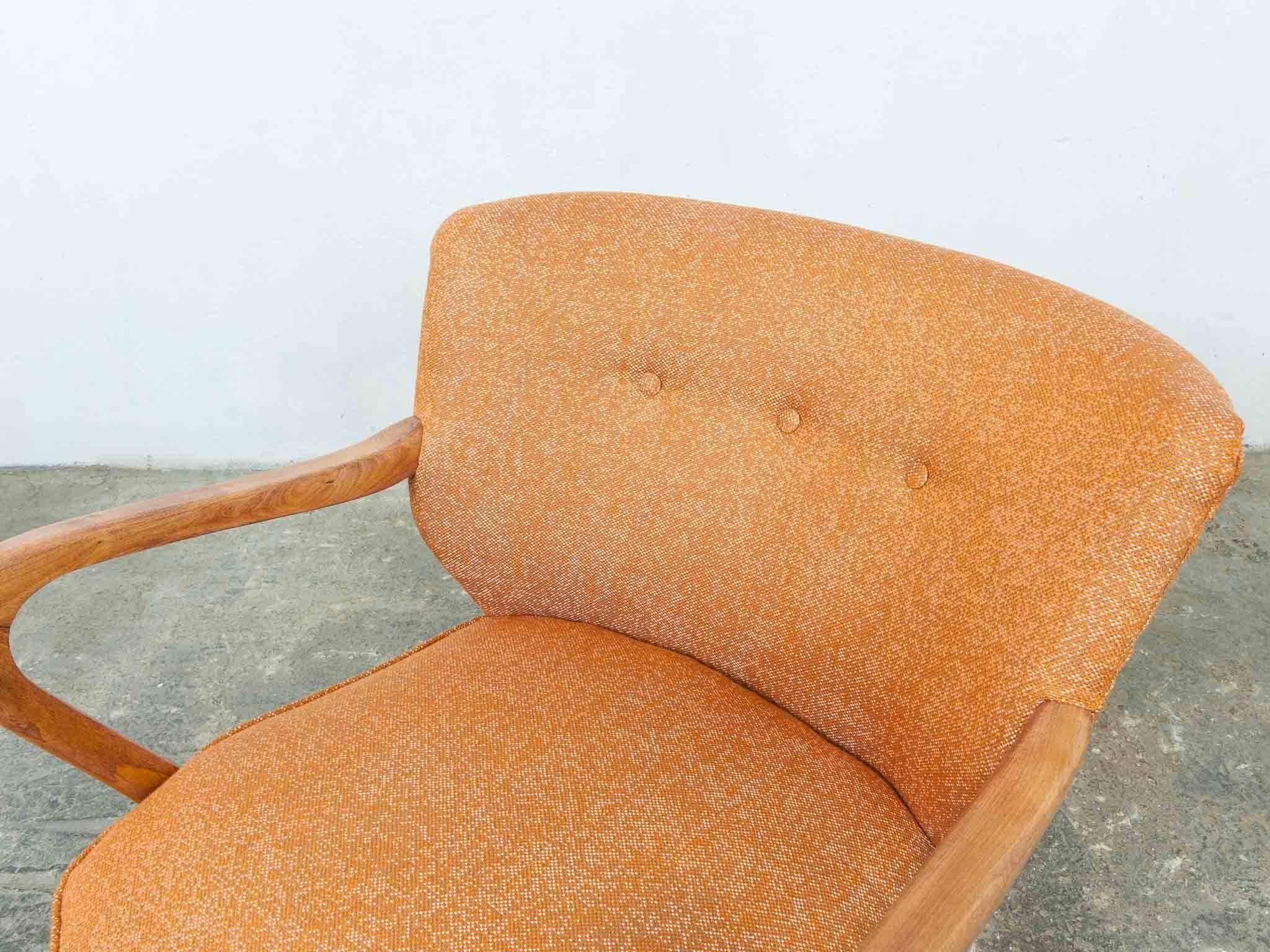 Pair of 1940s Vintage Midcentury Cocktail Chairs in Astro Orange Fabric 2
