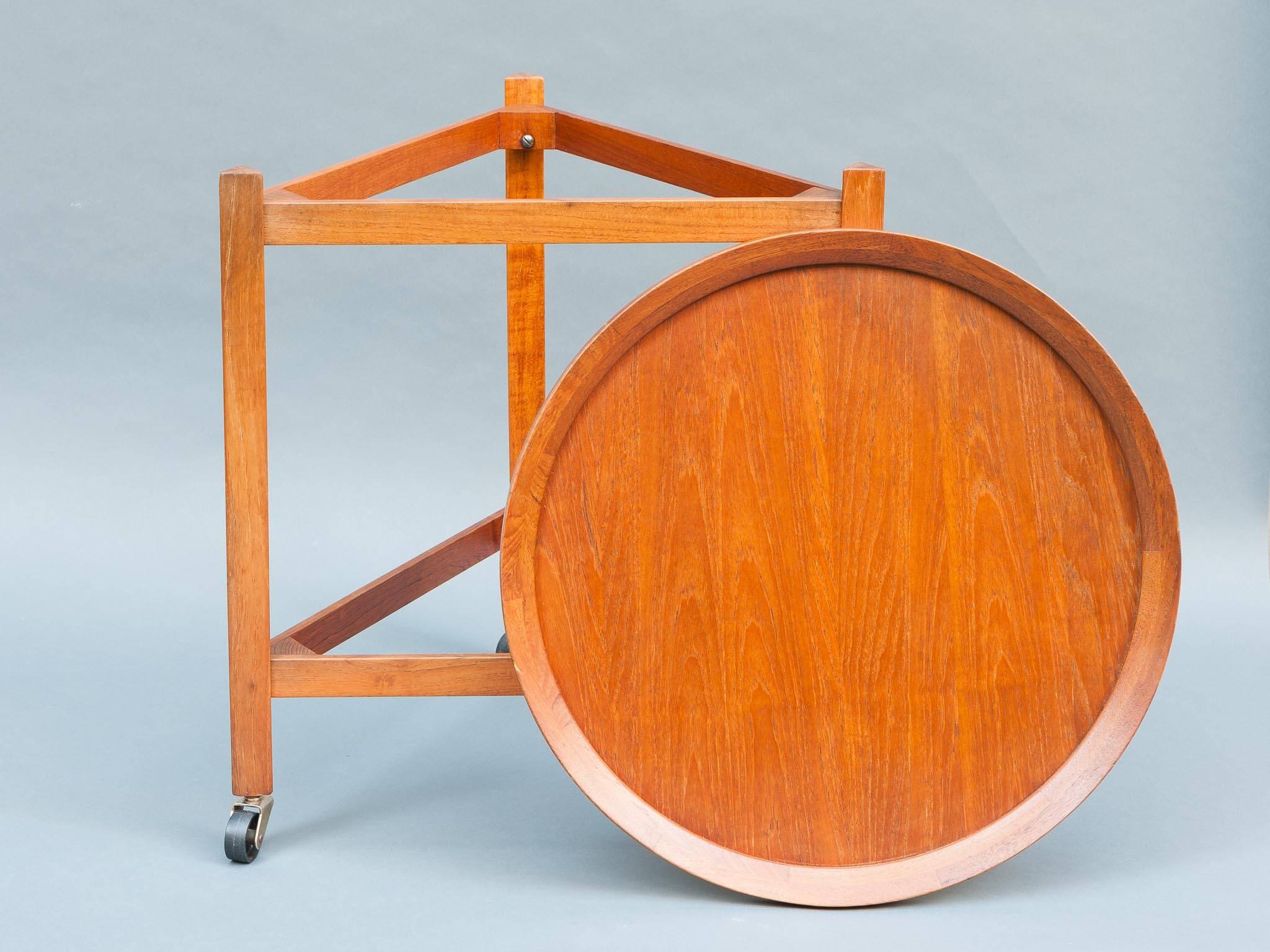 1960s Sika Møbler Midcentury Teak Round Serving Trolley Cart Inc. Two Trays  In Good Condition In London, GB