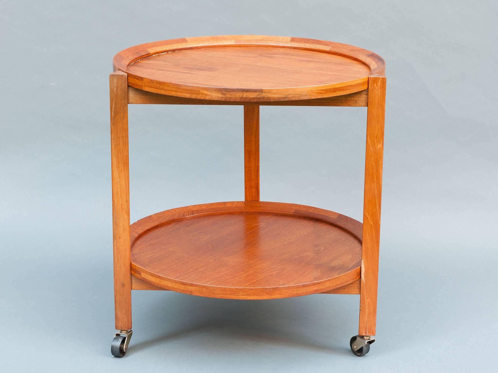 20th Century 1960s Sika Møbler Midcentury Teak Round Serving Trolley Cart Inc. Two Trays 