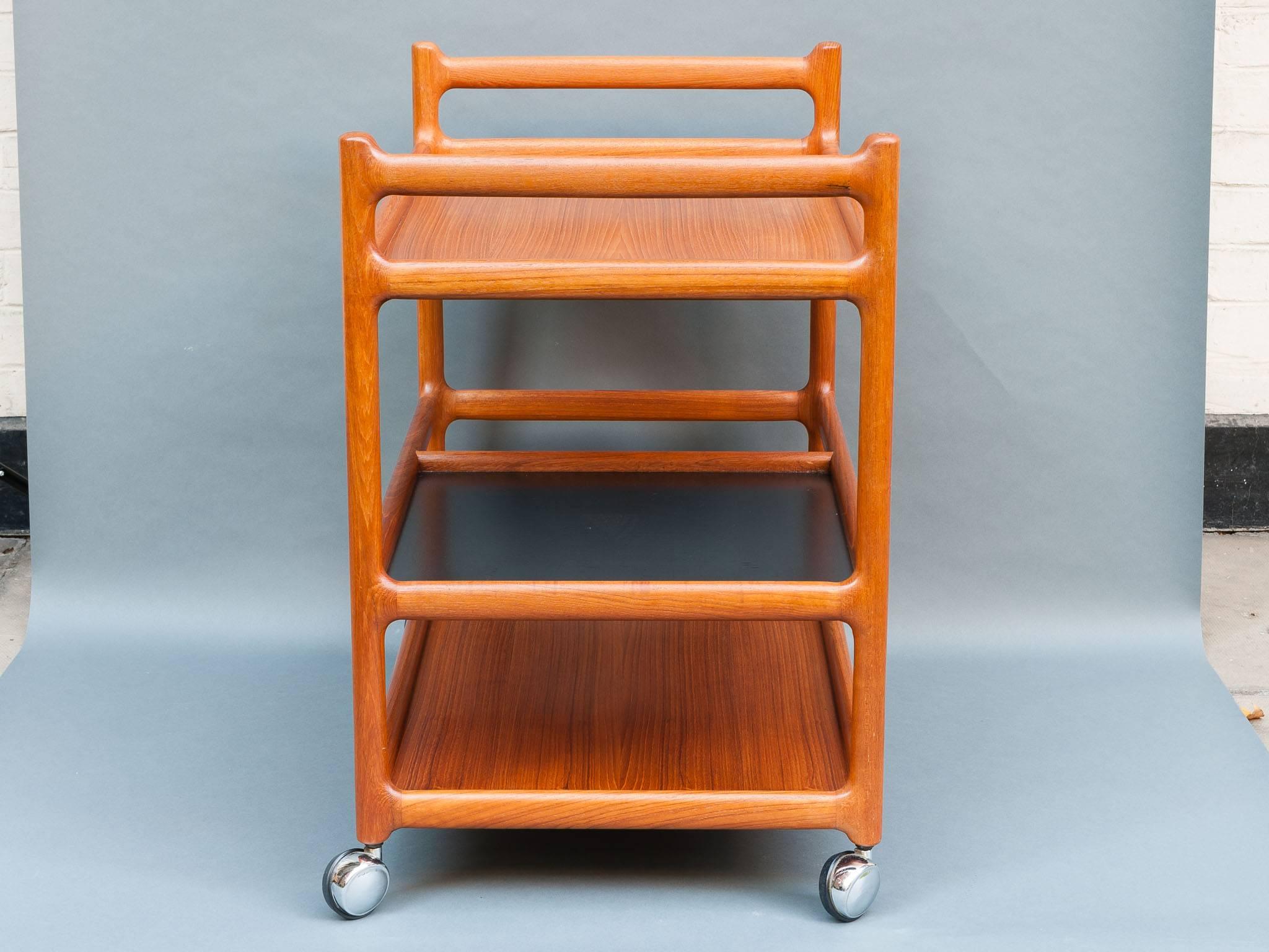 1960s Mid-Century Three-Tier Danish Teak Johannes Anderson Drinks Trolley Cart 4