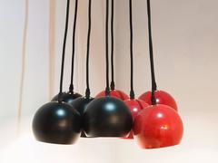 1970s Retro Belgium Black and Orange Globe Hanging Light