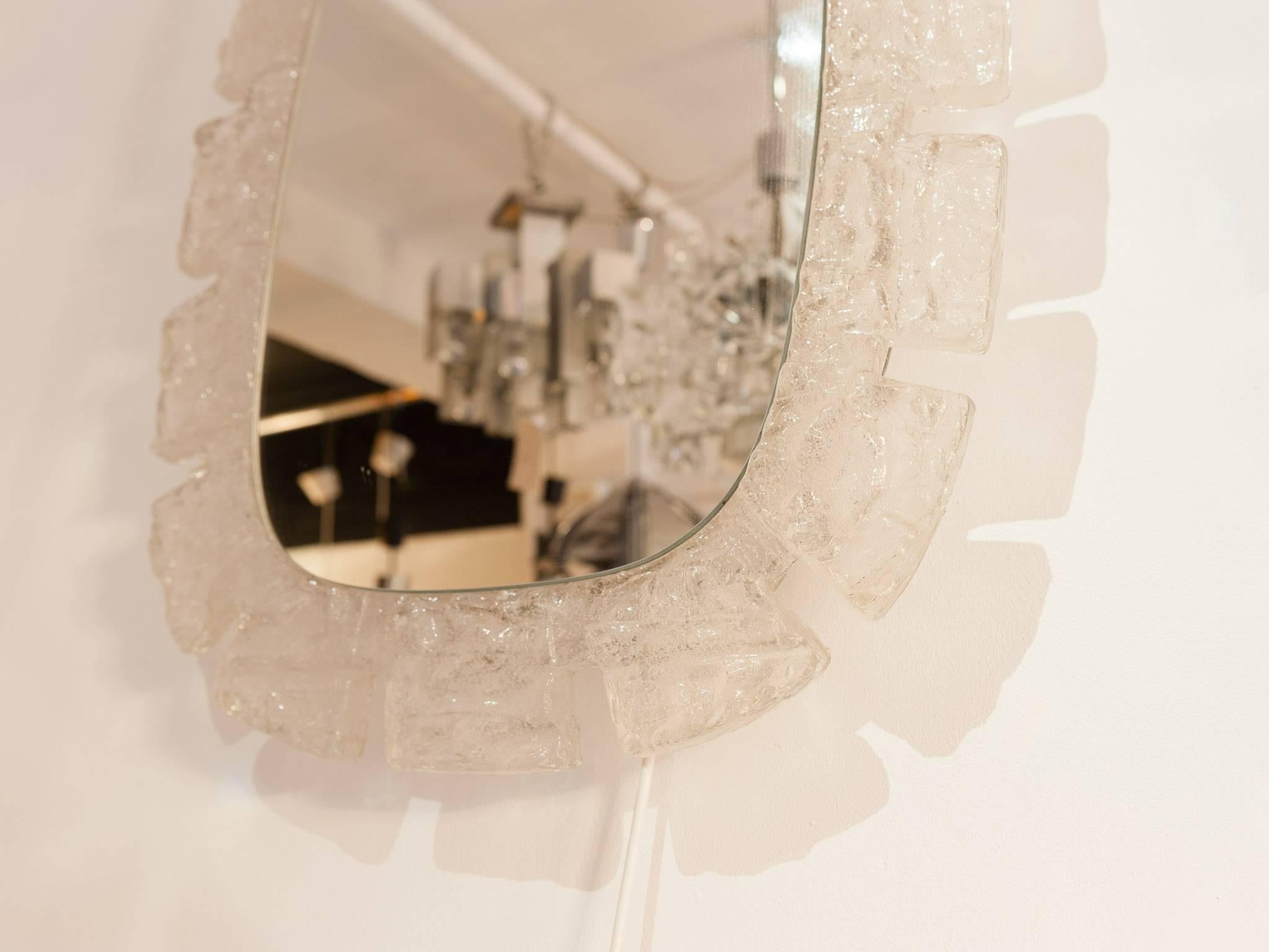 20th Century 1970s German Illuminated Textured Ice Block Resin Lucite Framed Mirrors