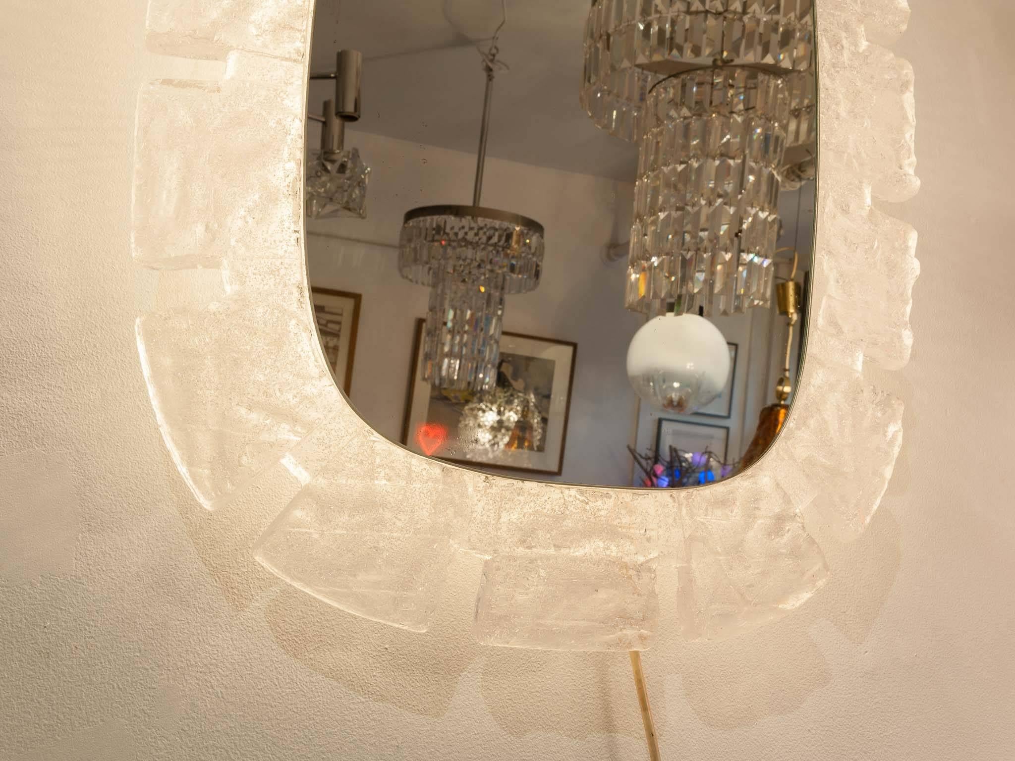 1970s German Illuminated Textured Ice Block Resin Lucite Framed Mirrors In Good Condition In London, GB