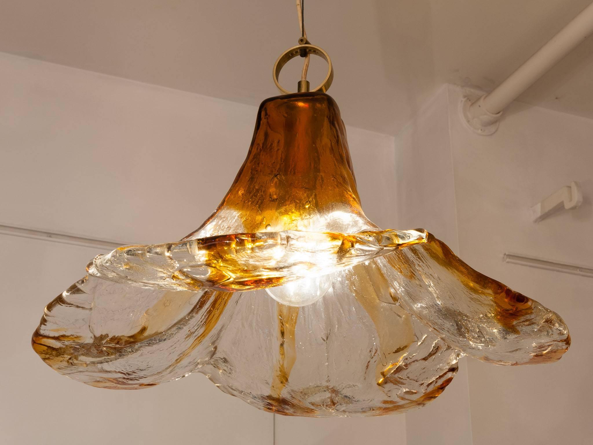 1970s Italian Murano Glass Orange Pendant Hanging Ceiling Light by Mazzega In Good Condition In London, GB