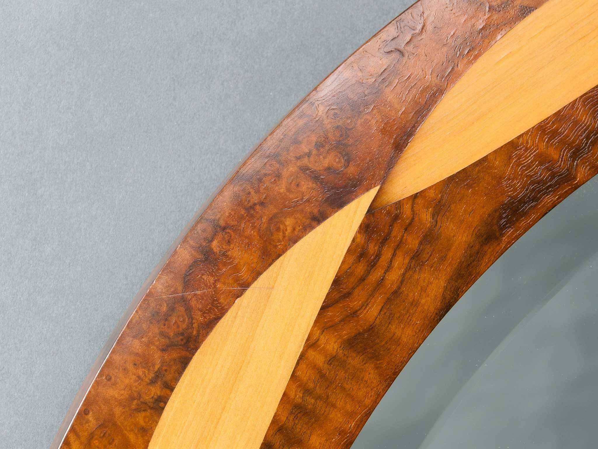 Toby Winteringham 'Plexus' Round Inlaid Bevelled Mirror Sycamore on Rosewood In Good Condition In London, GB