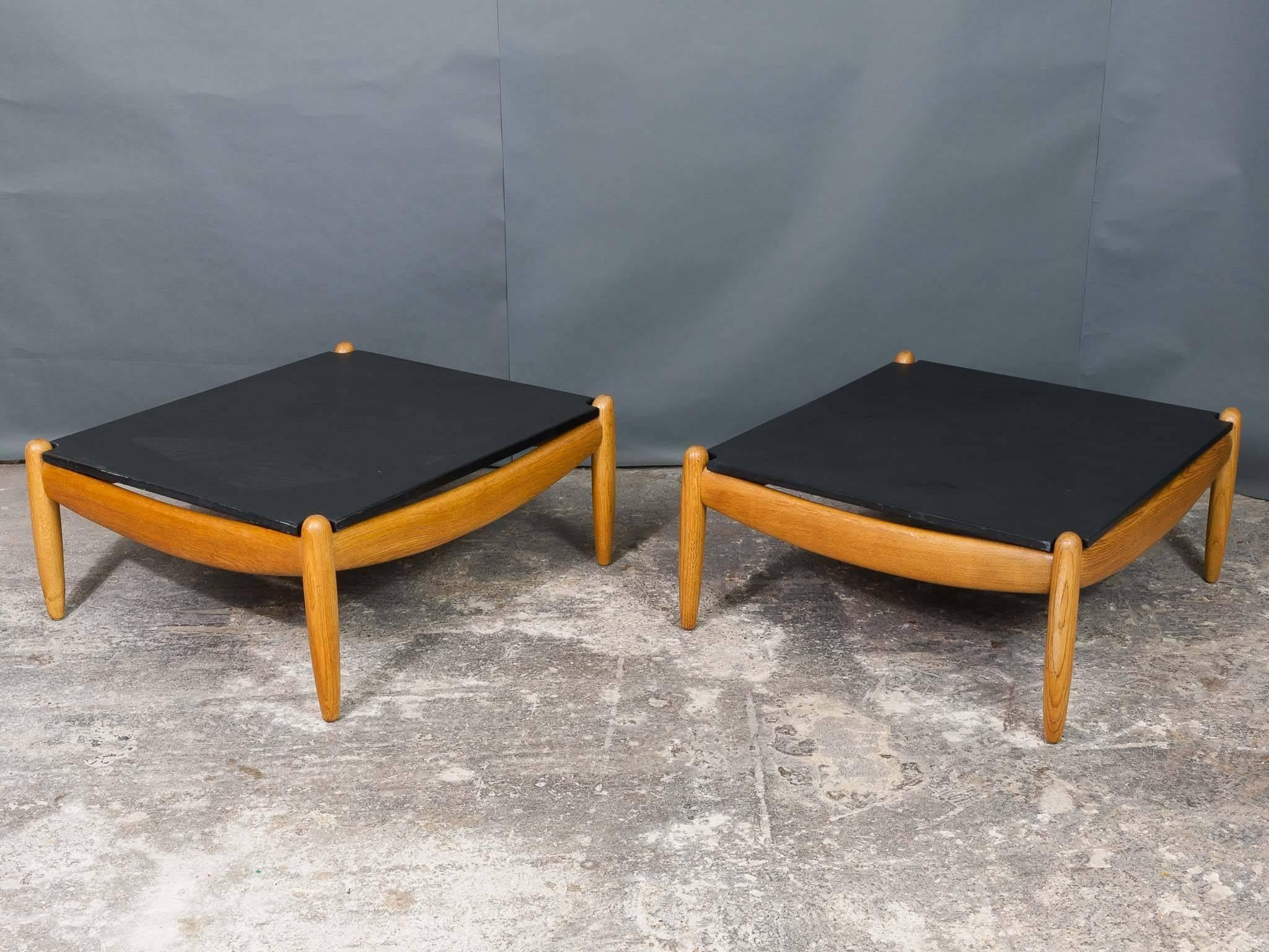 1960s German Straub Rift Solid Oak Coffee Table with a Textured Slate Top In Good Condition In London, GB
